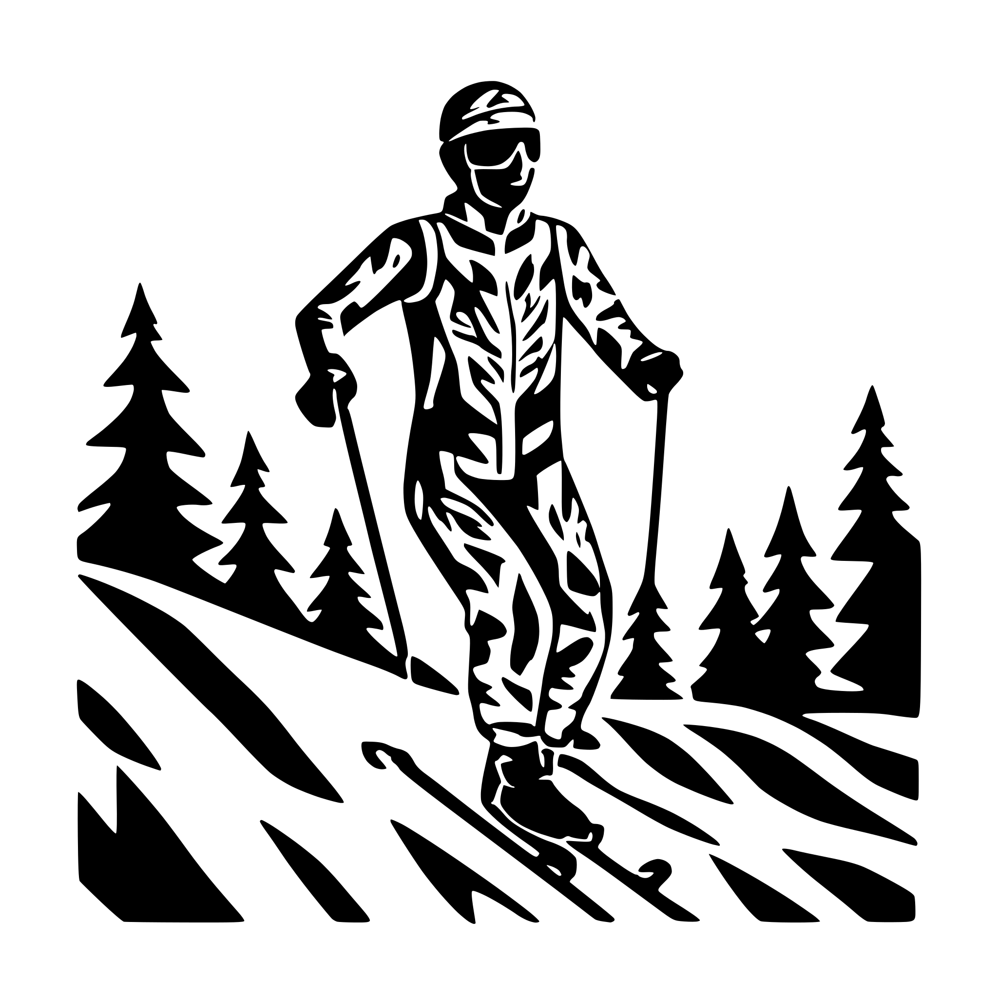 AI-generated SVG of a psychedelic grateful dead style print of a nordic skiier