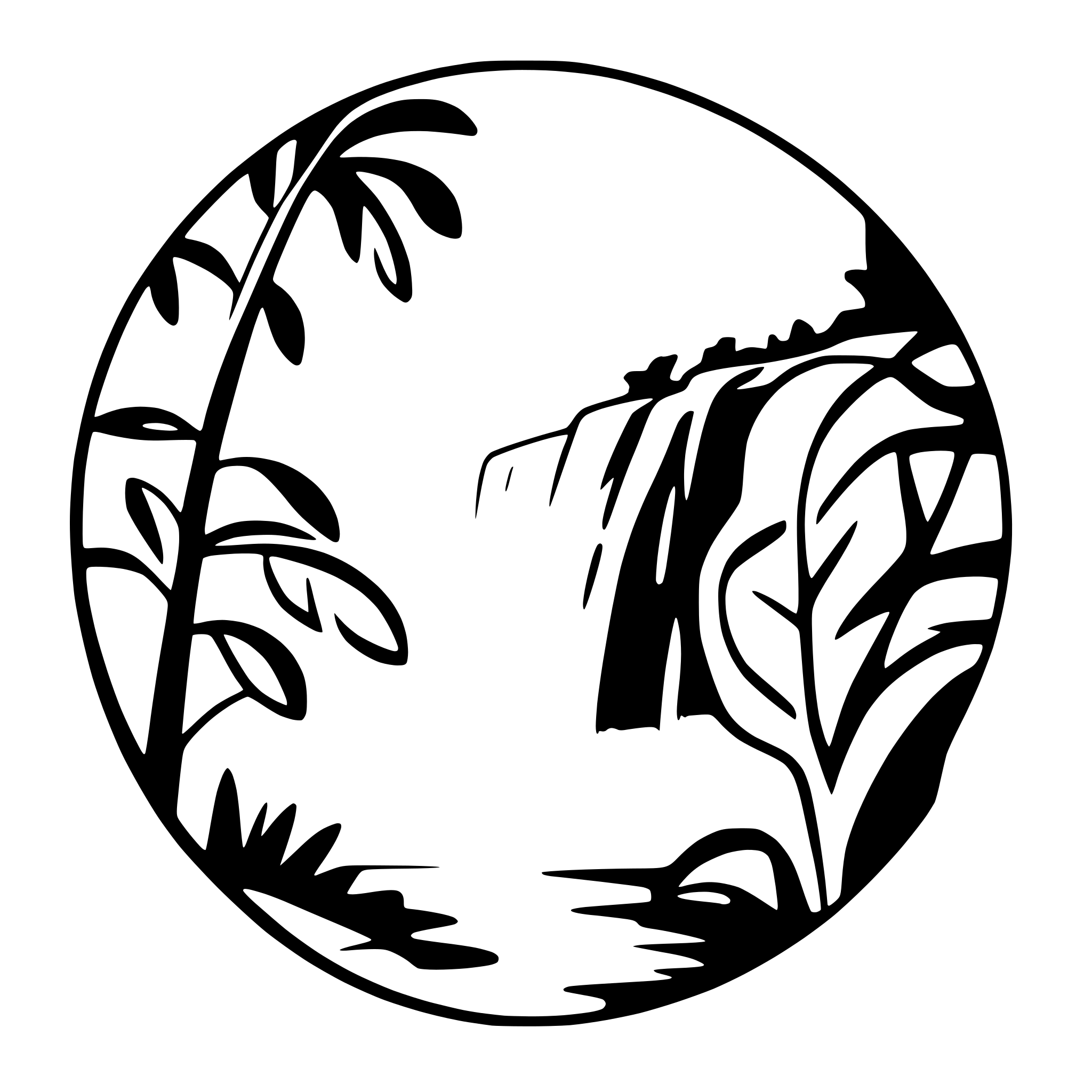 AI-generated SVG of 'rainforest with misty waterfall'