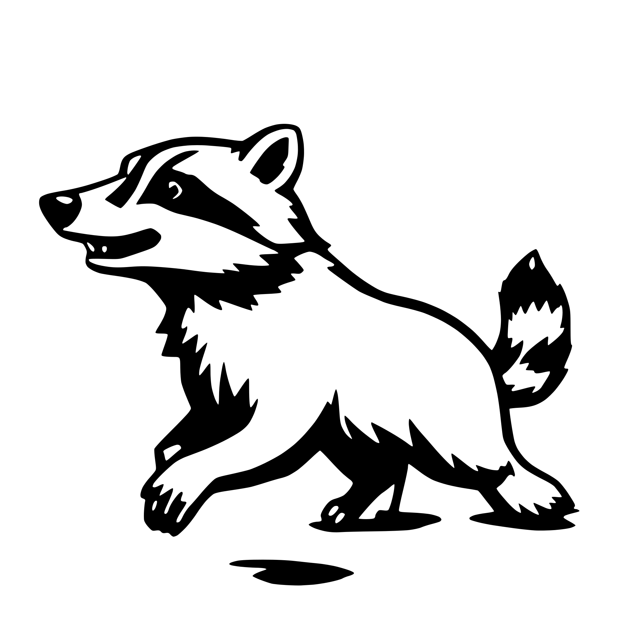 AI-generated SVG of a 2D outline of a racoon running, right profile, simple