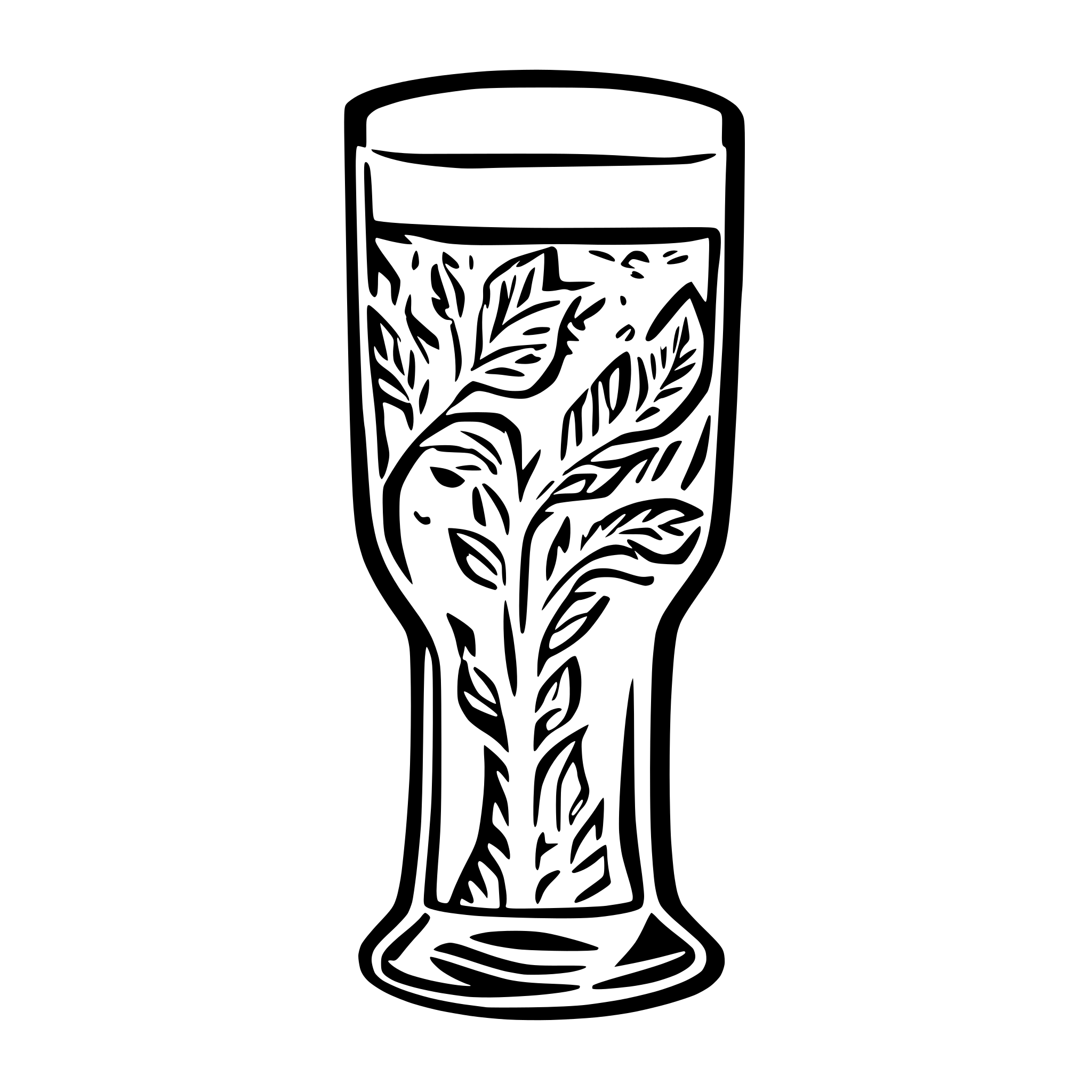 AI-generated SVG of a A tall Beer glass without a handle, featuring a slightly indented midsection that gently curves outward towards the base. The glass is filled with beer and topped with a layer of foam
