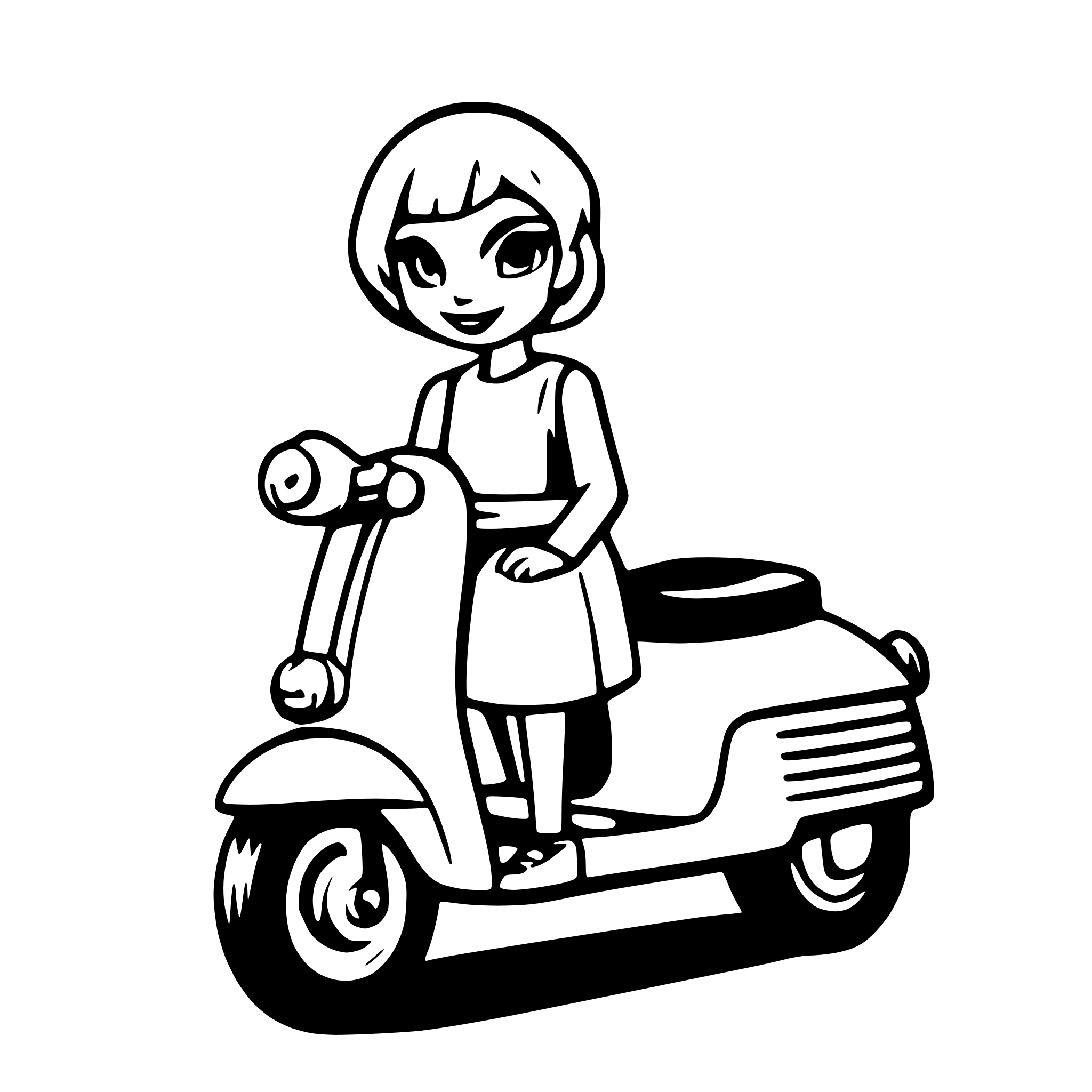 AI-generated SVG of a Shorthaired women on a vespa