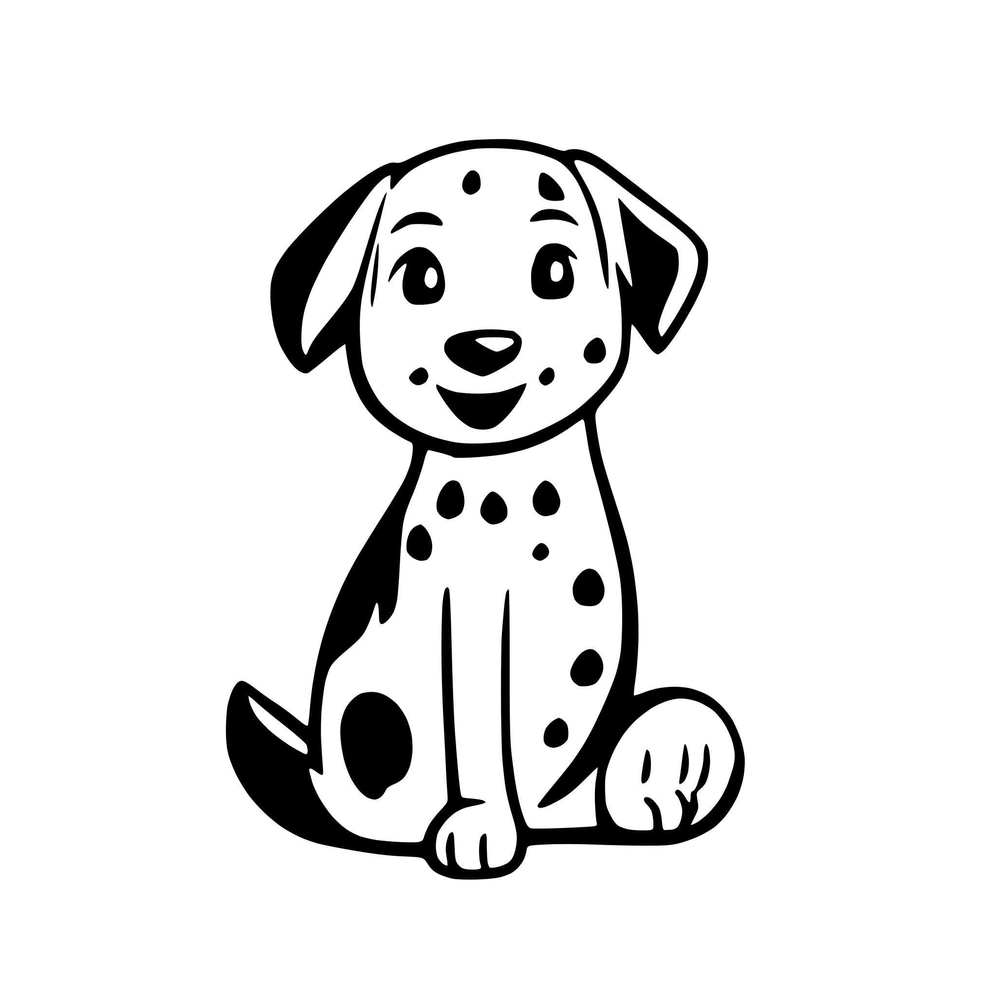 AI-generated SVG of a Dalmatian dog, black and white, doodle, cartoon, minimalistic