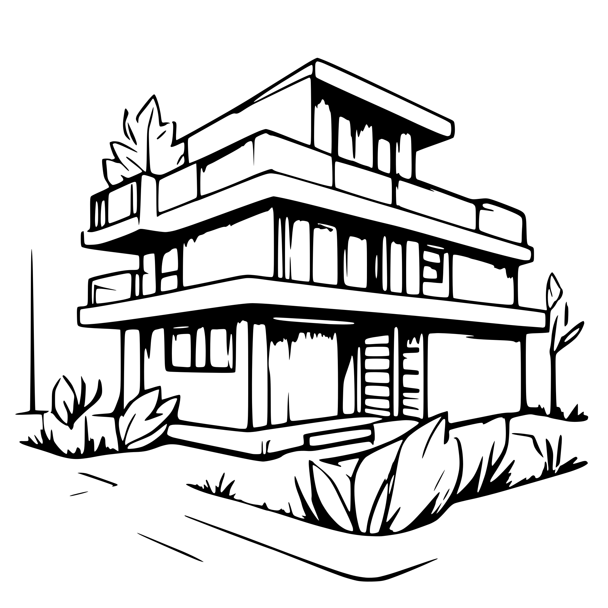 AI-generated SVG of a mid-century modern house architectural drawing with crisp lines