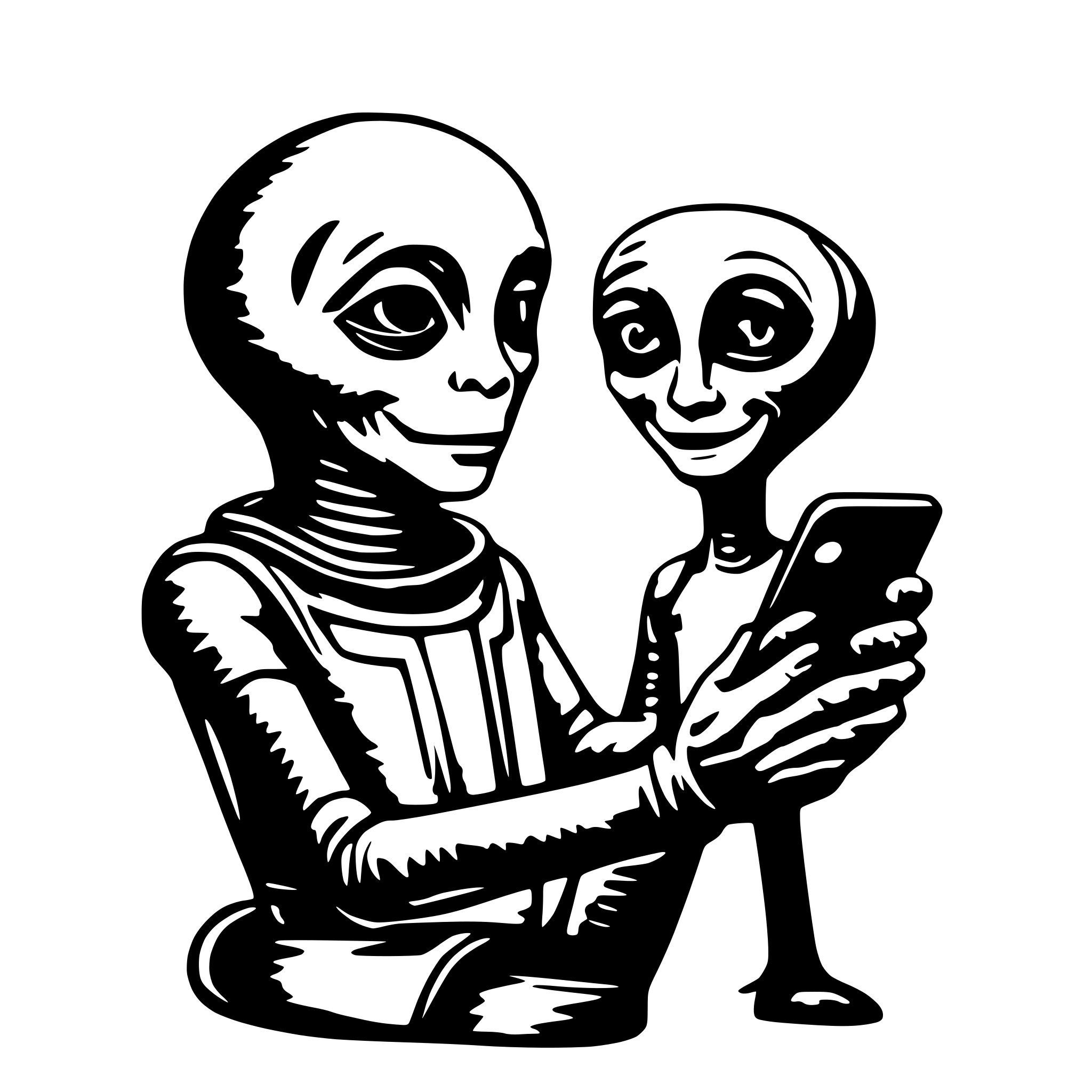 AI-generated SVG of a friendly alien with smartphone