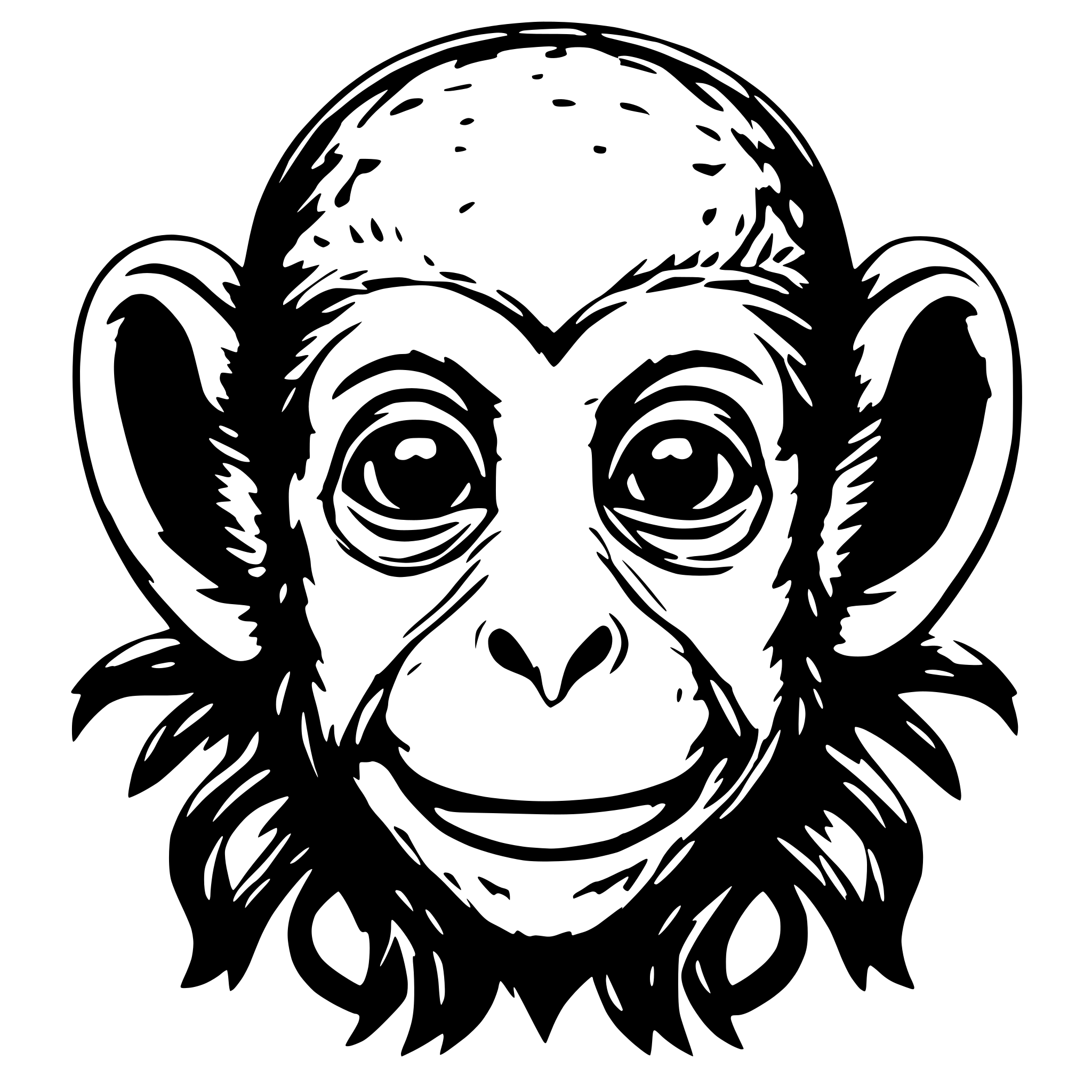 AI-generated SVG of a a baby monkey with devil's horns in frontal view AI-generated SVG of a a baby monkey with devil's horns in frontal view