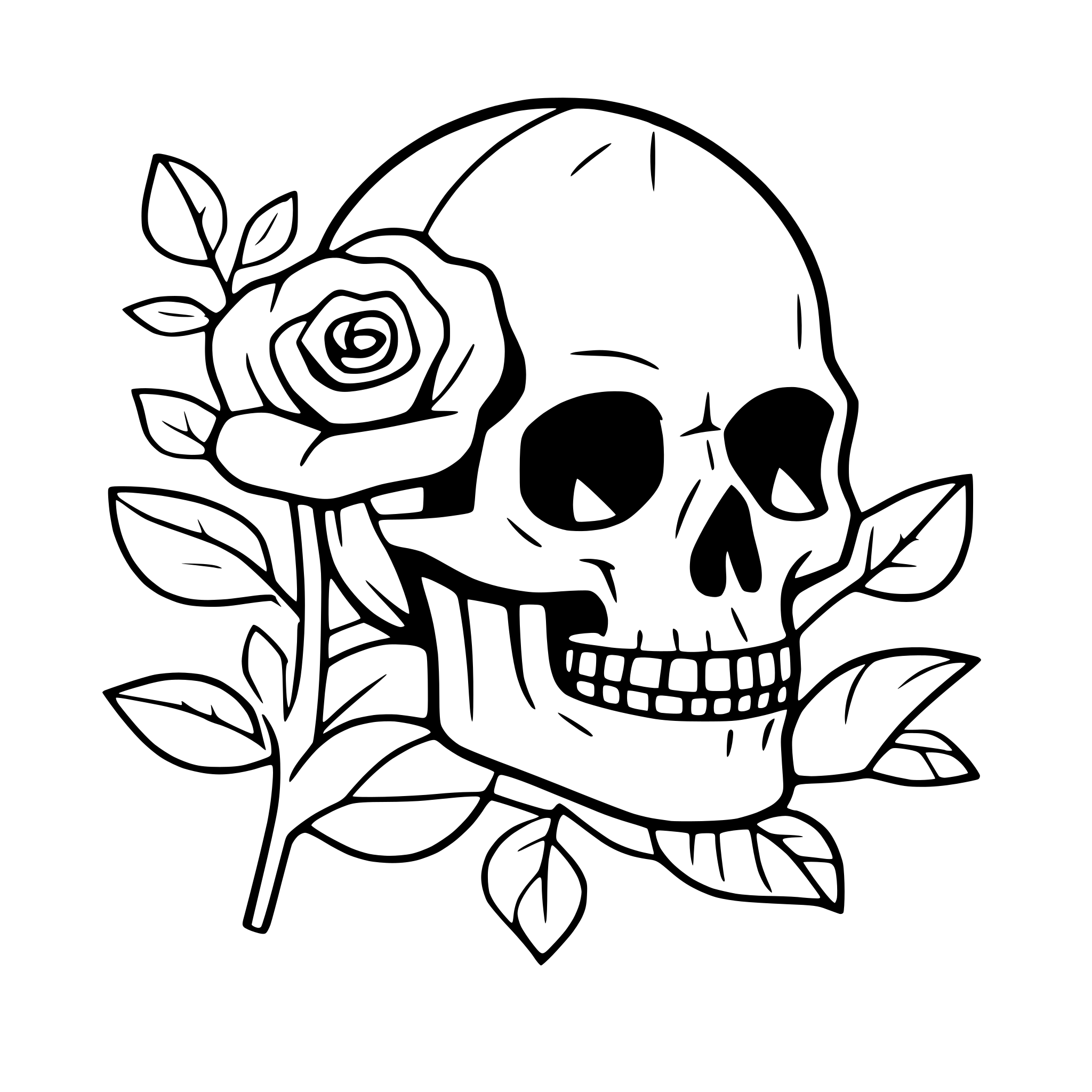 AI-generated SVG of 'intricate skull with roses'