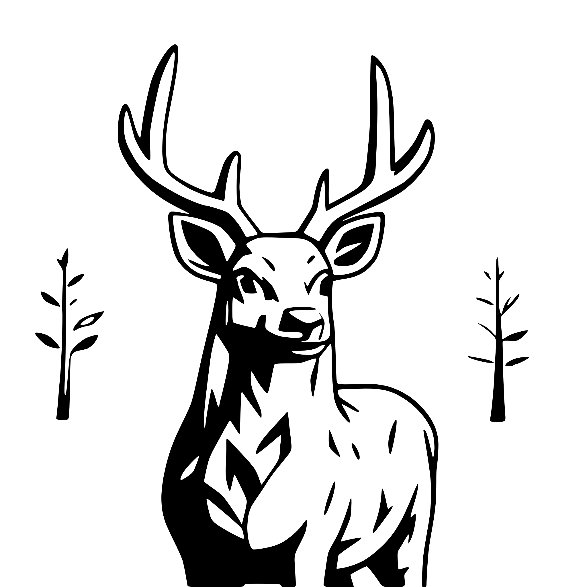 AI-generated SVG of a buck deer in field with trees and mountains in background