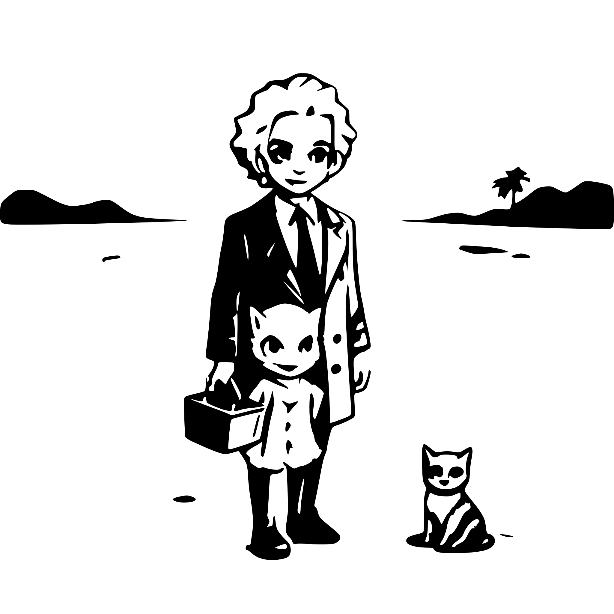 AI-generated SVG of a albert einstein with cat on the beach