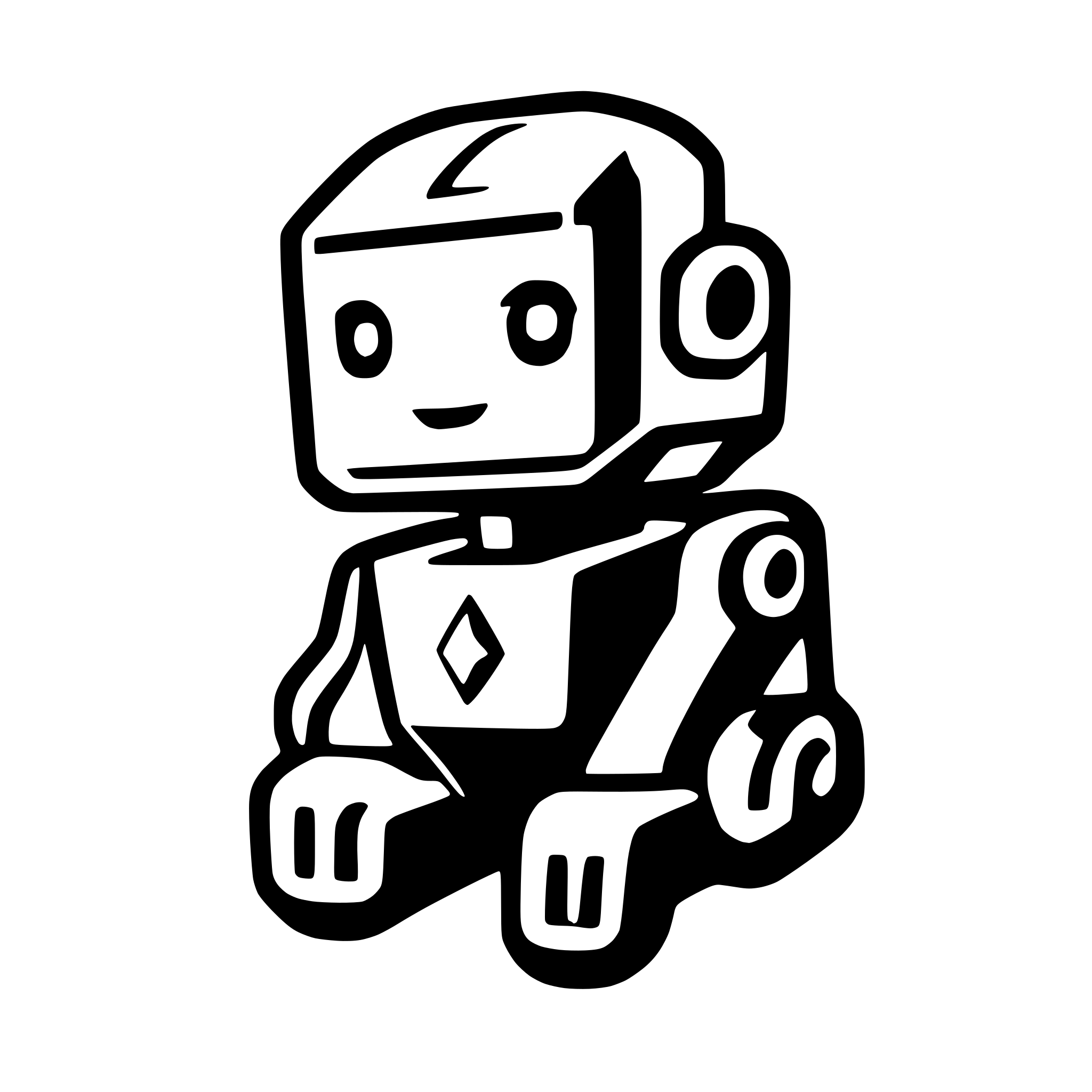 AI-generated SVG of 'A logo for a robotics team.  Should be a robot with 4 wheels and an arm. Should have a blocky simplistic design.'