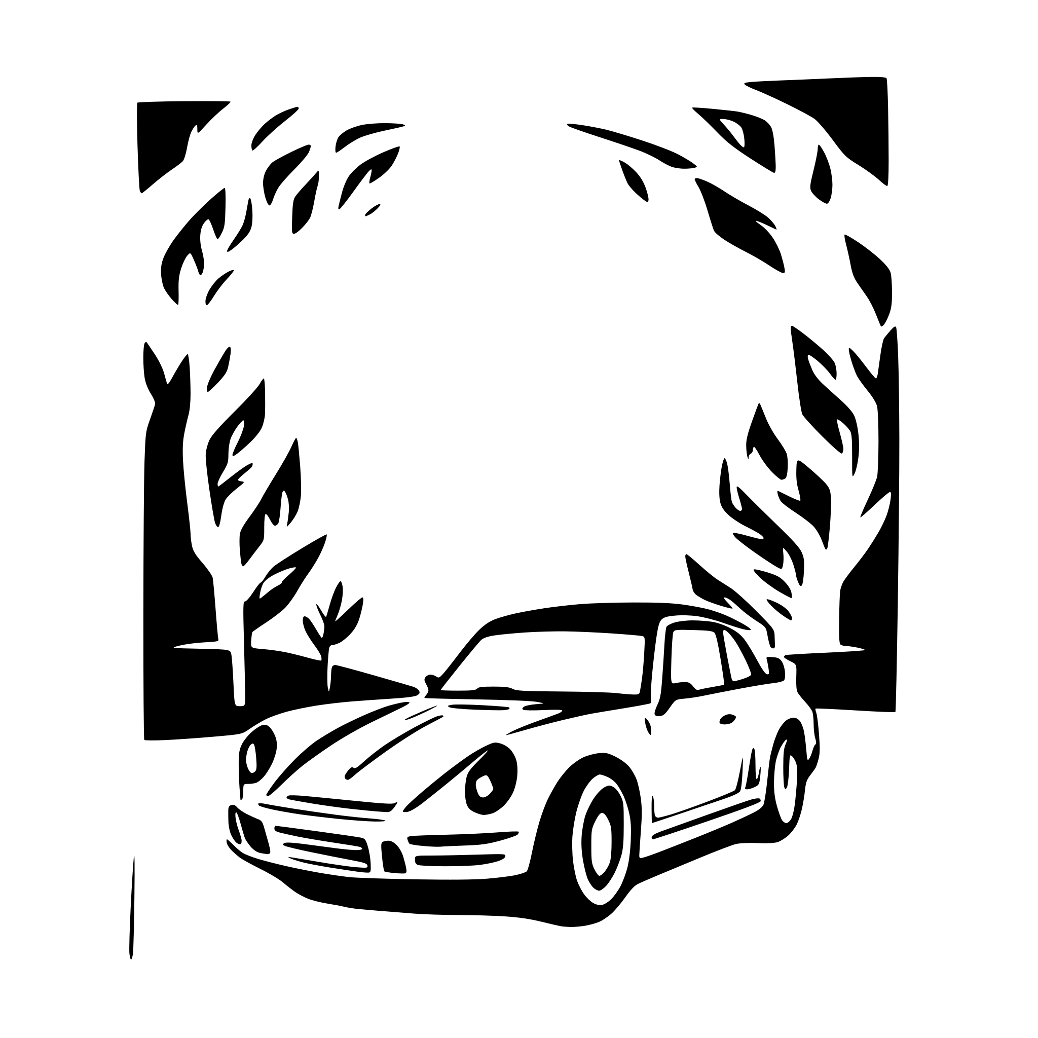 AI-generated SVG of a porche burning out