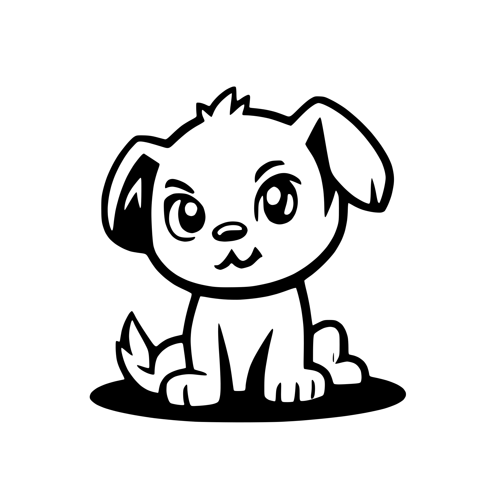 AI-generated SVG of a "A cartoon-style illustration of a cute but angry puppy sitting down. Bold black outlines, vector ar
