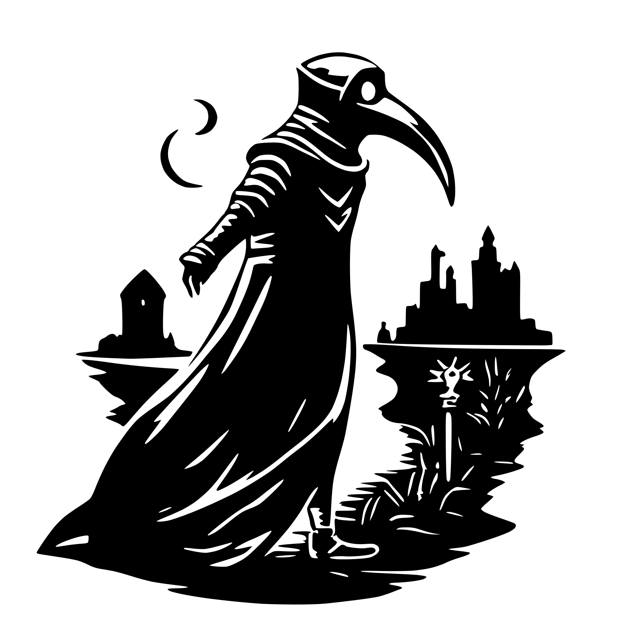 AI-generated SVG of 'Plague doctor crescent moon'