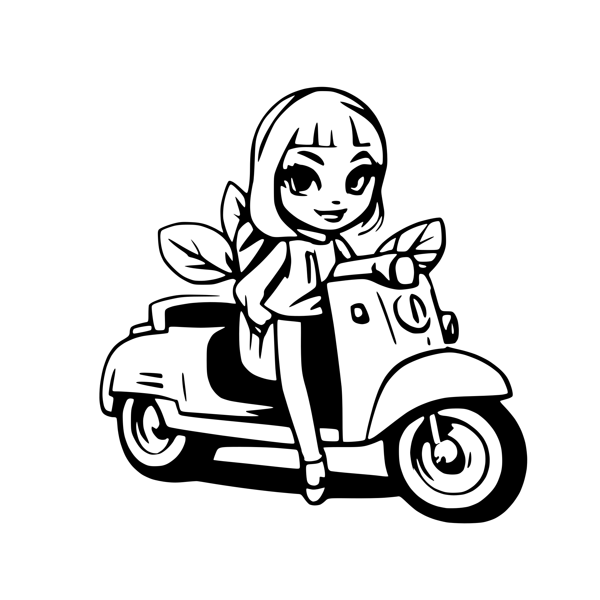AI-generated SVG of a Iris on a vespa