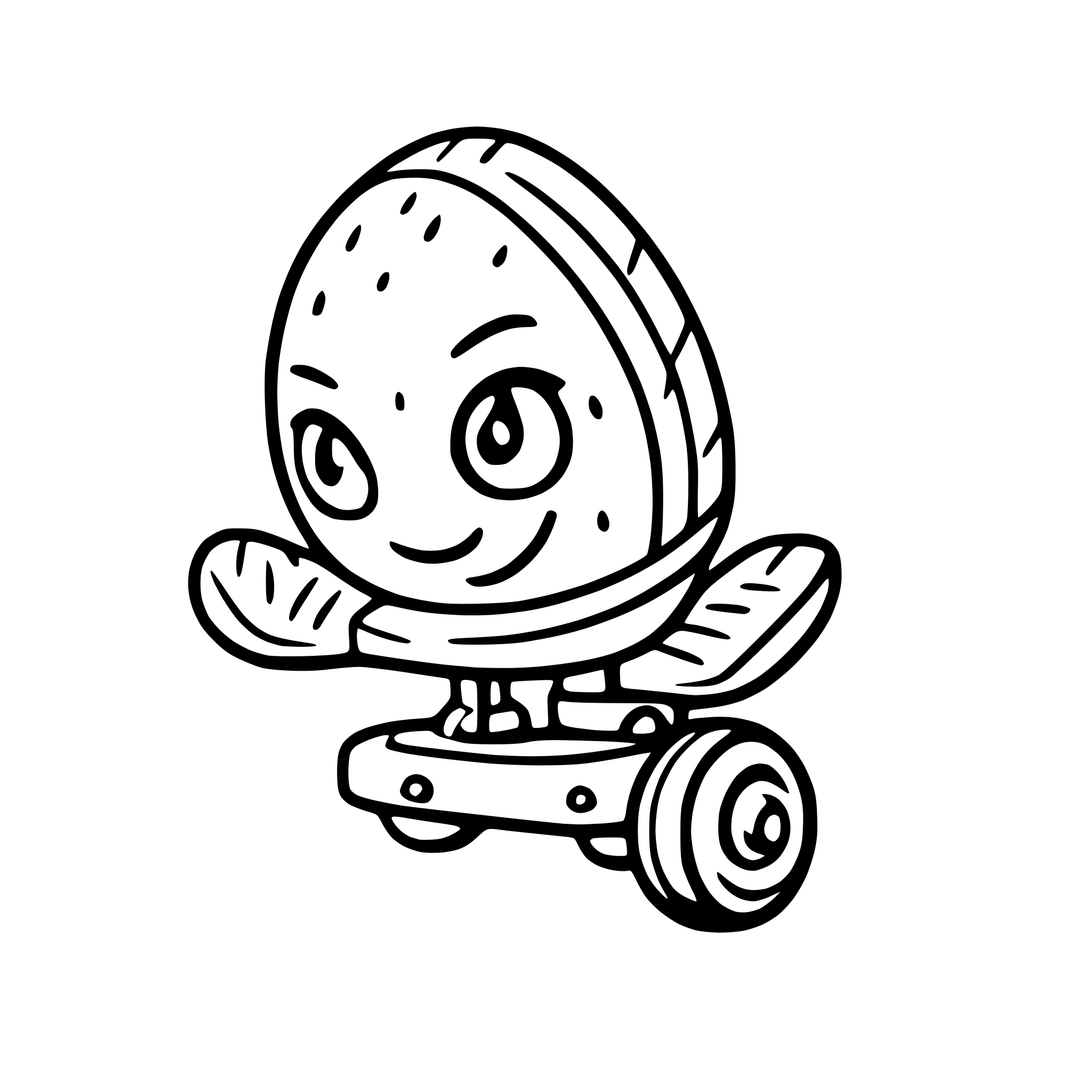 AI-generated SVG of a a rollerblading avocado