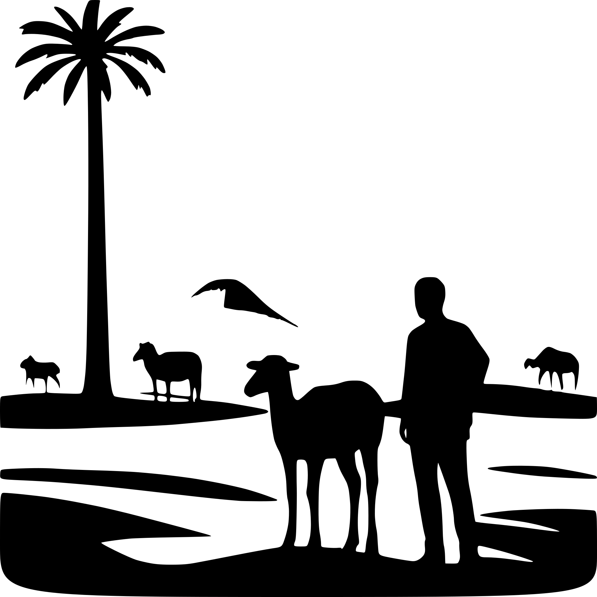 AI-generated SVG of a men and sheep in the middle of arabian dune with palm trees and calm oase