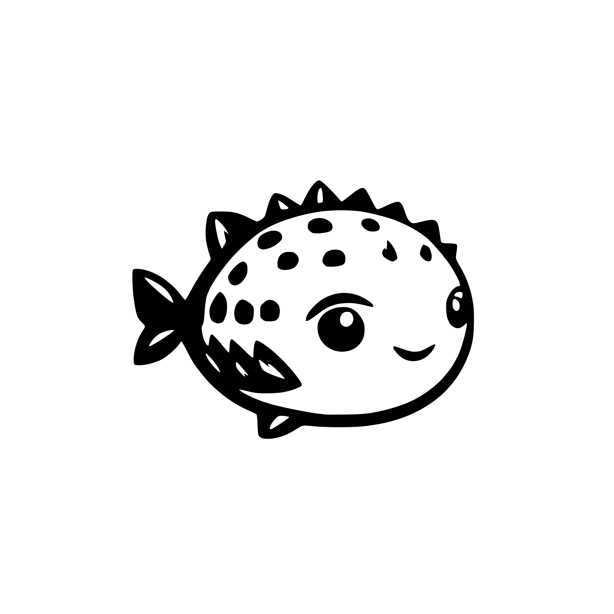 AI-generated SVG of a simple happy puffer fish as logo