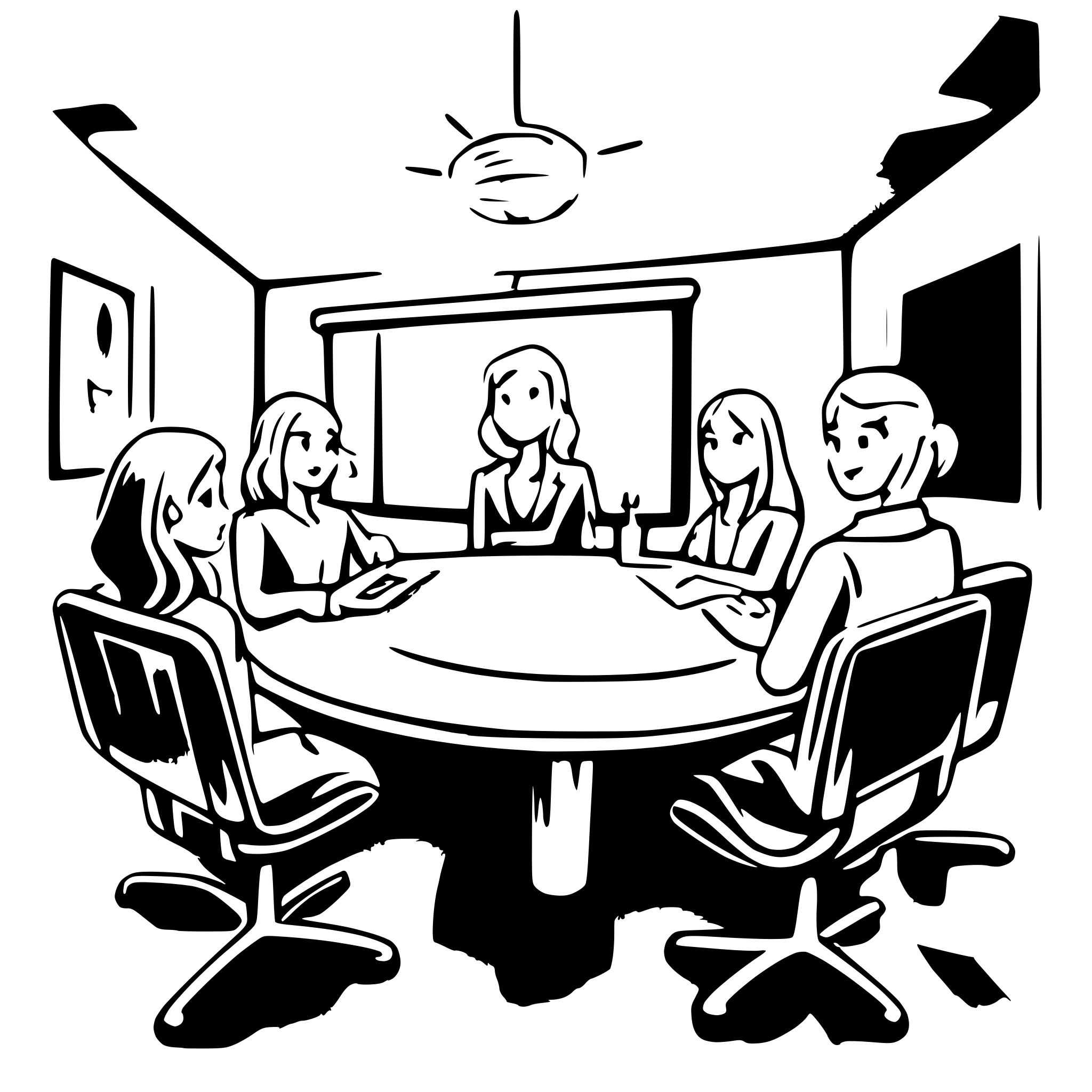 AI-generated SVG of a make a high school conference room, where students are listening the speach who are showing the presentation by projector. Two other people a women with blonde hair and a youngest man with glass are sitting in the table of middle. use lot of color