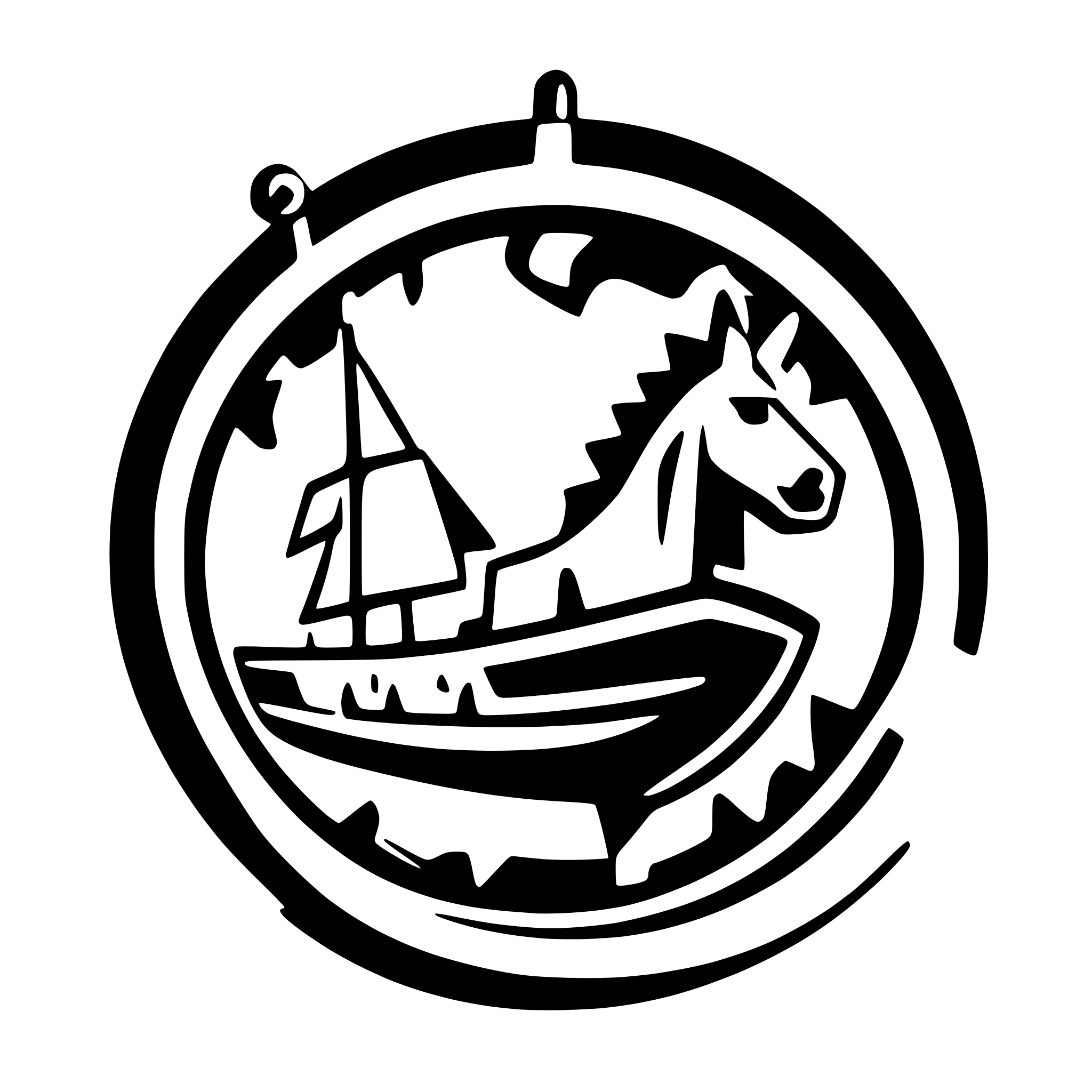 AI-generated SVG of a A unique heraldic emblem for Łódź city, combining a stylized small boat (łódka) and a prominent industrial unicorn. The unicorn should embody Łódź's industrial spirit, perhaps rendered with metallic textures, exposed gears, or integrated architectural elements of old factories. The boat should be clearly visible within the emblem, alongside the unicorn, in a cohesive style. In the background, a simplified yet recognizable representation of Łódź's industrial landscape and iconic buildings (factor