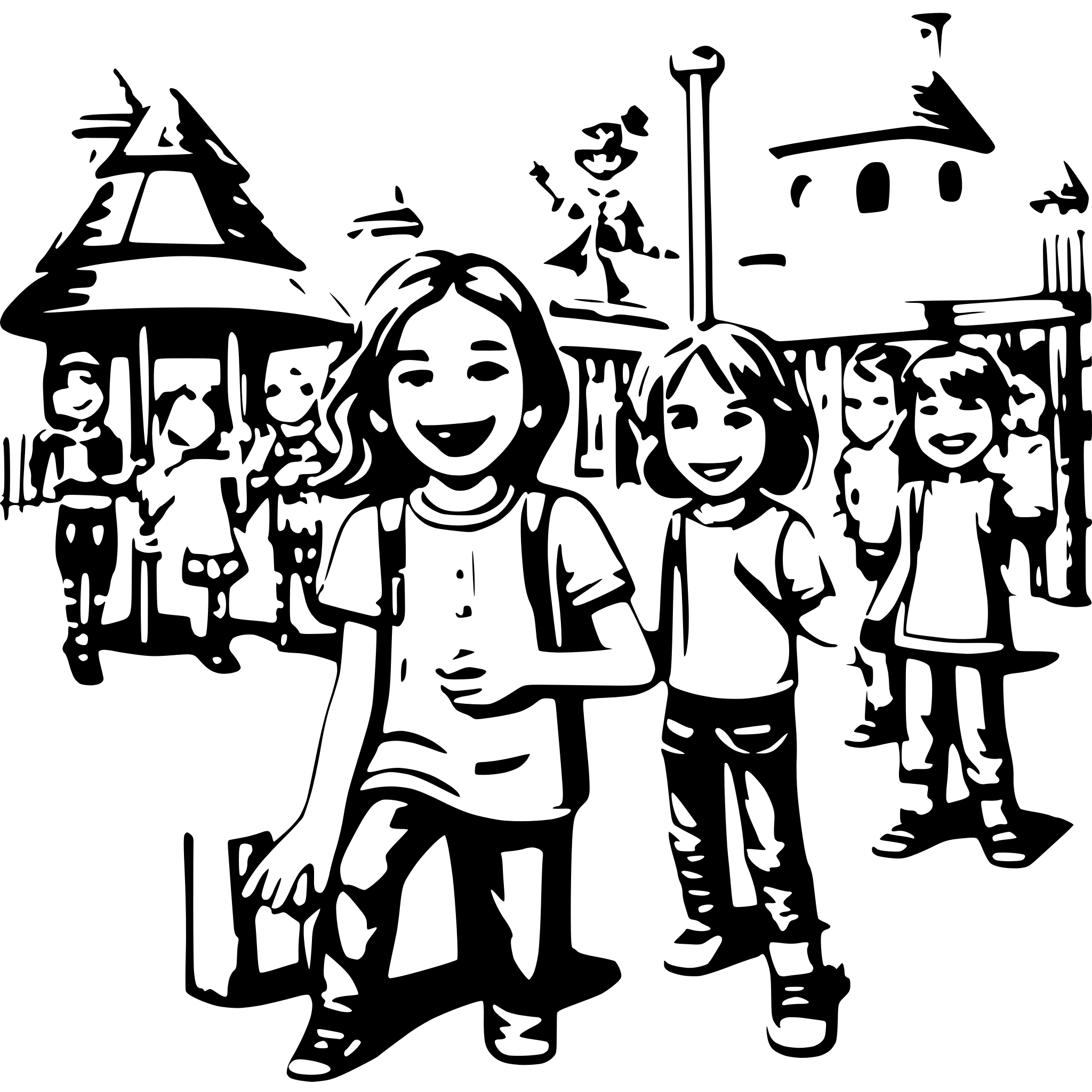 AI-generated SVG of a many children with smiling face paying on the playground