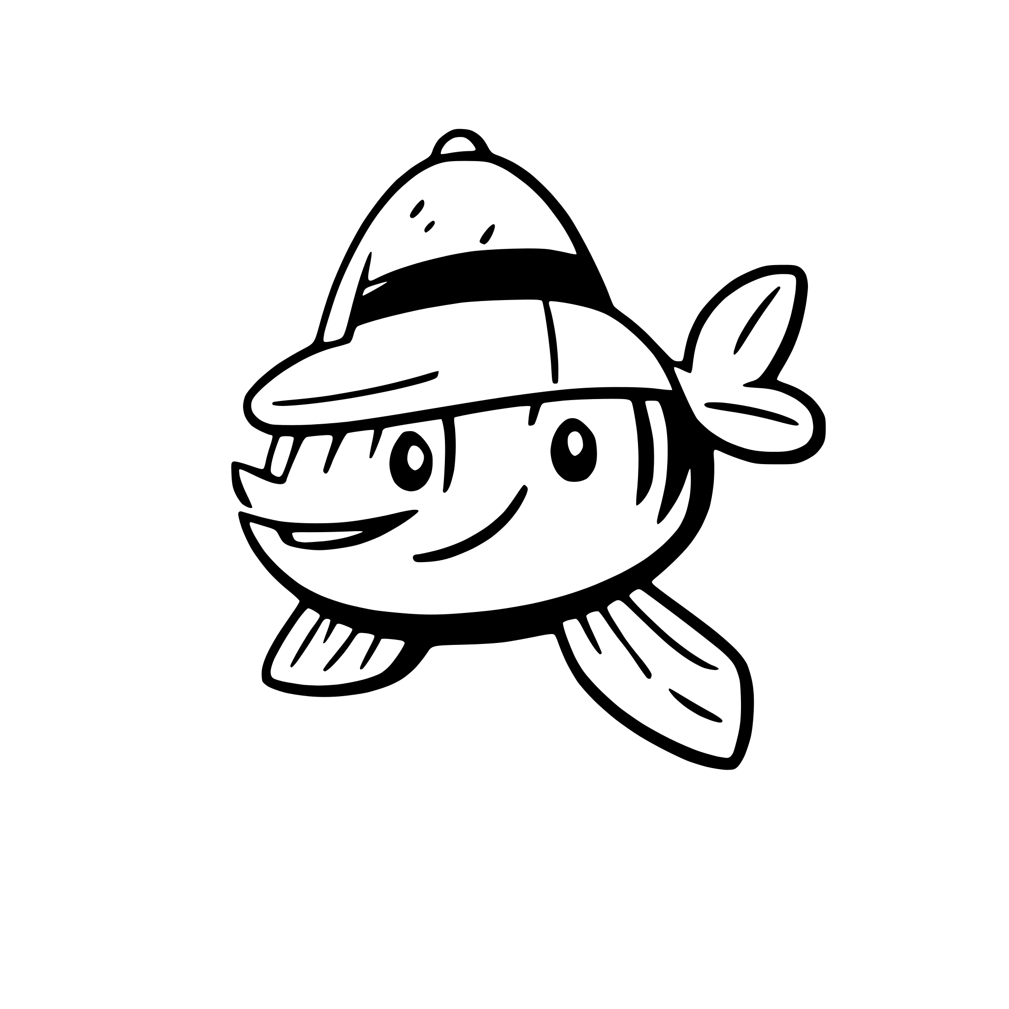 AI-generated SVG of a a flying fish with a propeller hat