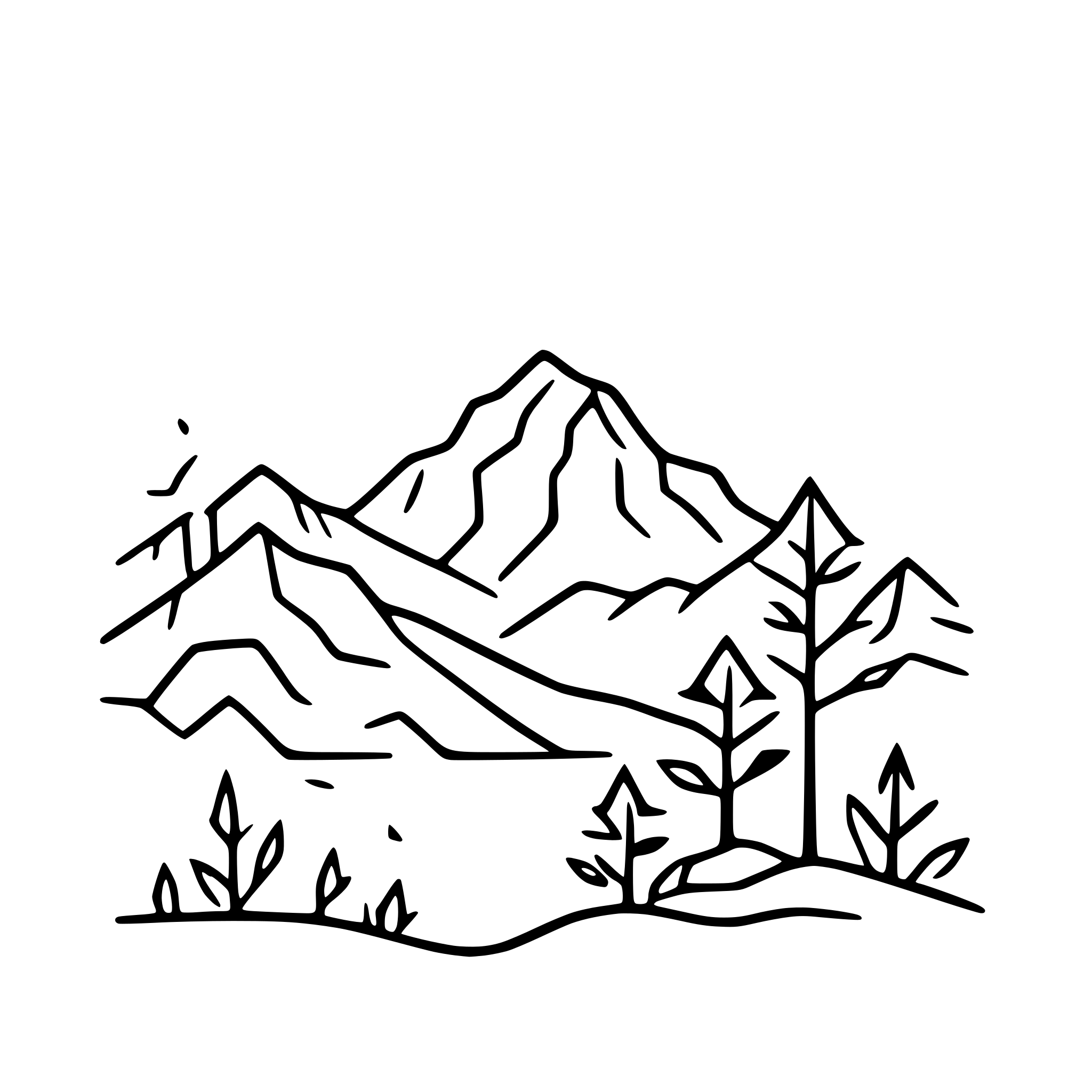 AI-generated SVG of a mountain range with pine trees