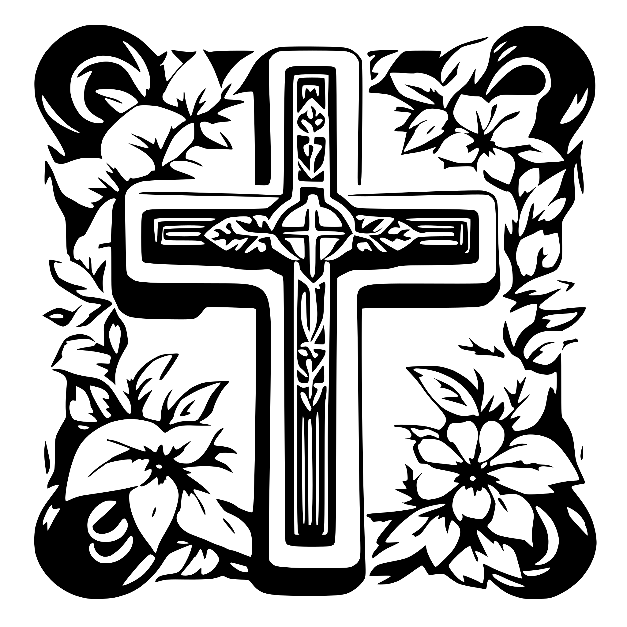 AI-generated SVG of 'generate a cross with the word faith inside and a floral design around'