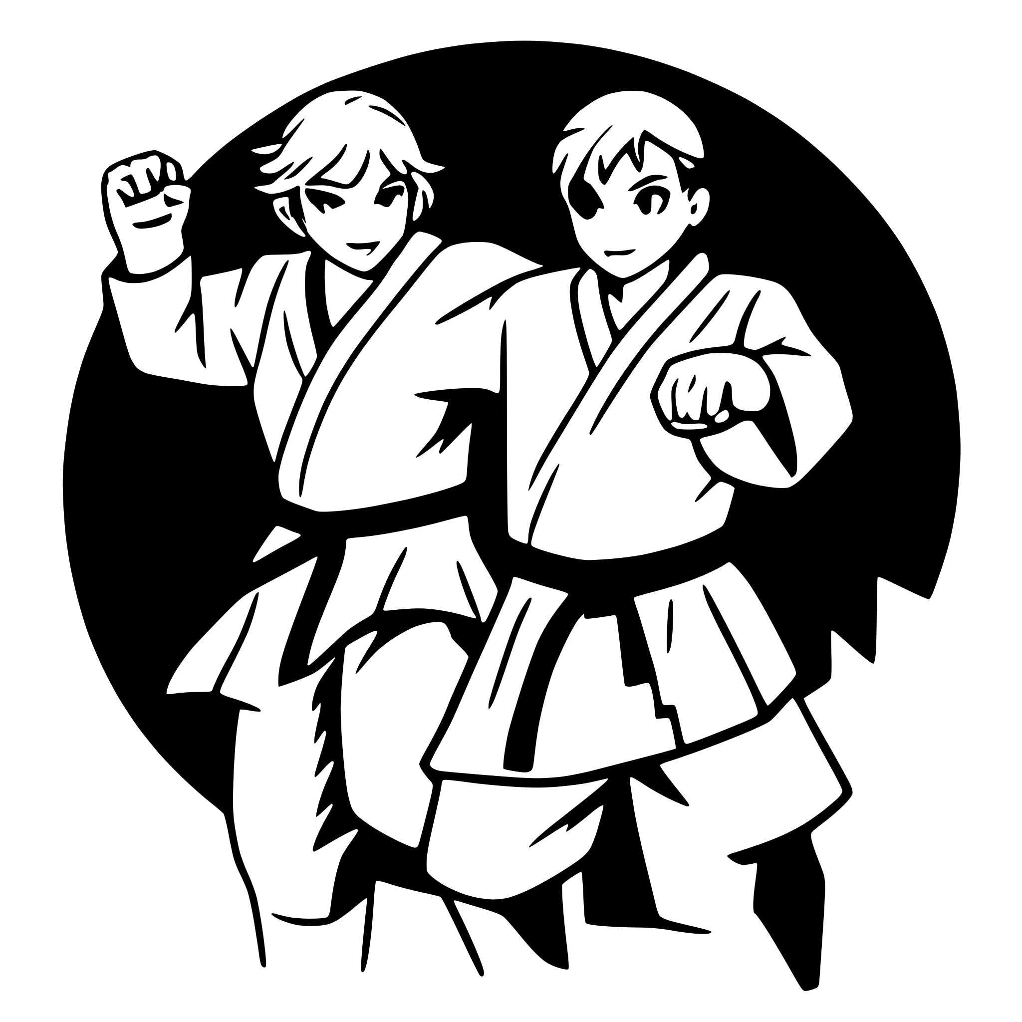 AI-generated SVG of 'A judoka throwing another judoka over their hip'