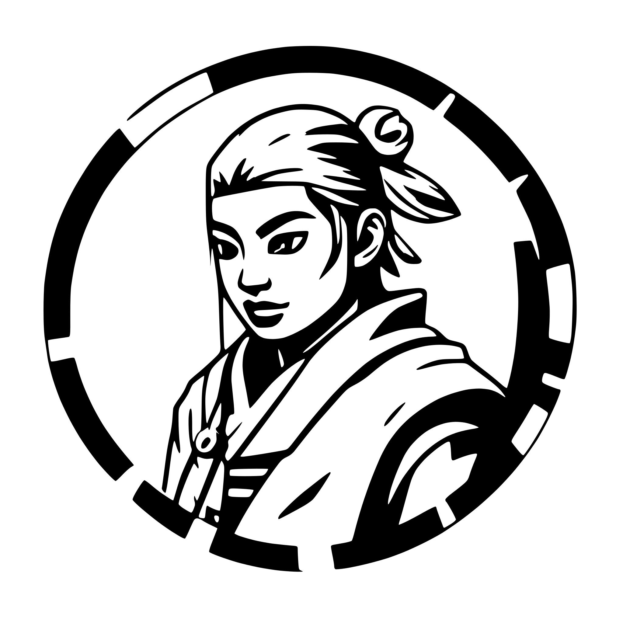 AI-generated SVG of 'A SAMURAI IN FIGHT POSITIOPN, AND IN HIS BACK, HIS FACE LLOKING RIGHT TOWARD THE CAMERA'