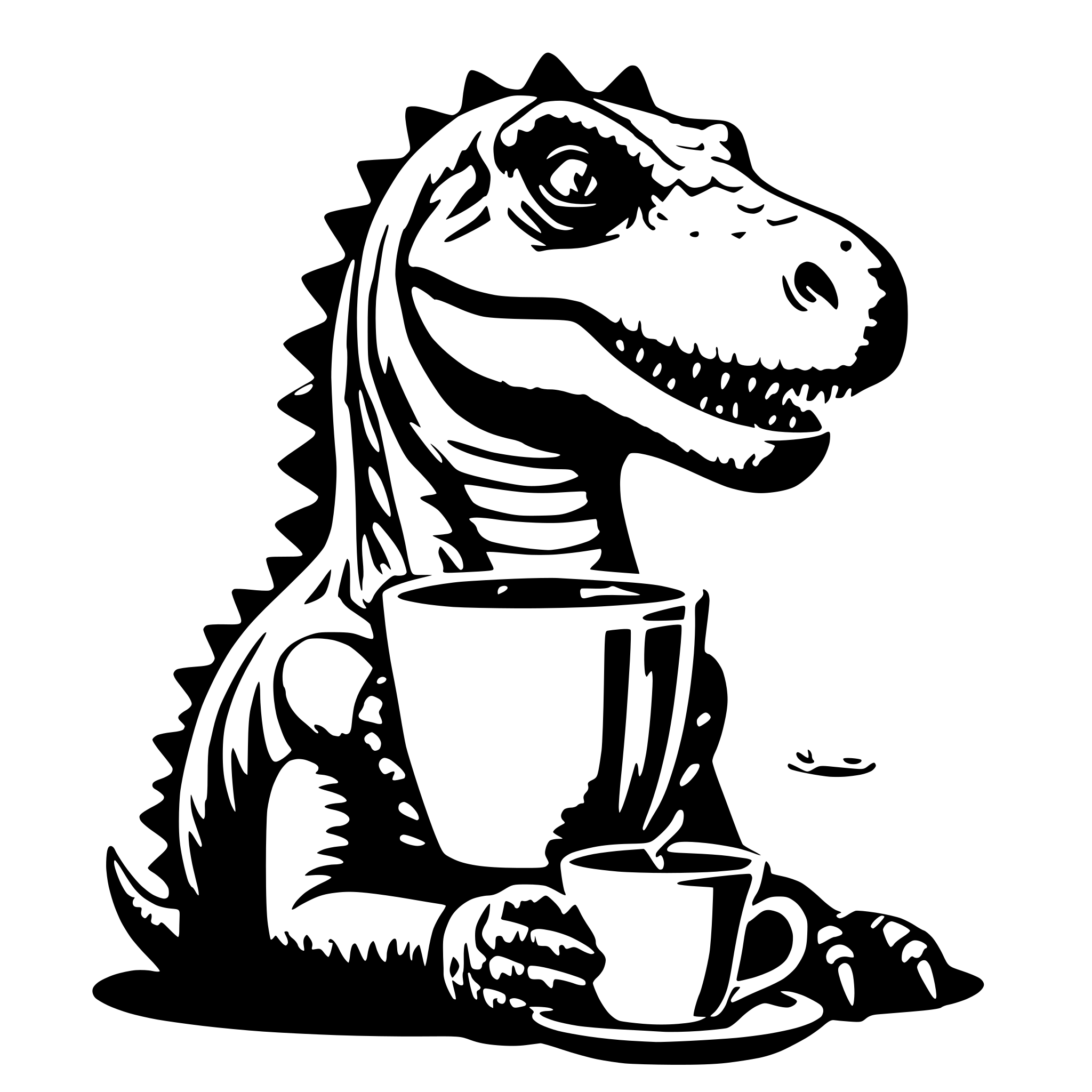 AI-generated SVG of a Dinosaur with a cup of tea in the hand