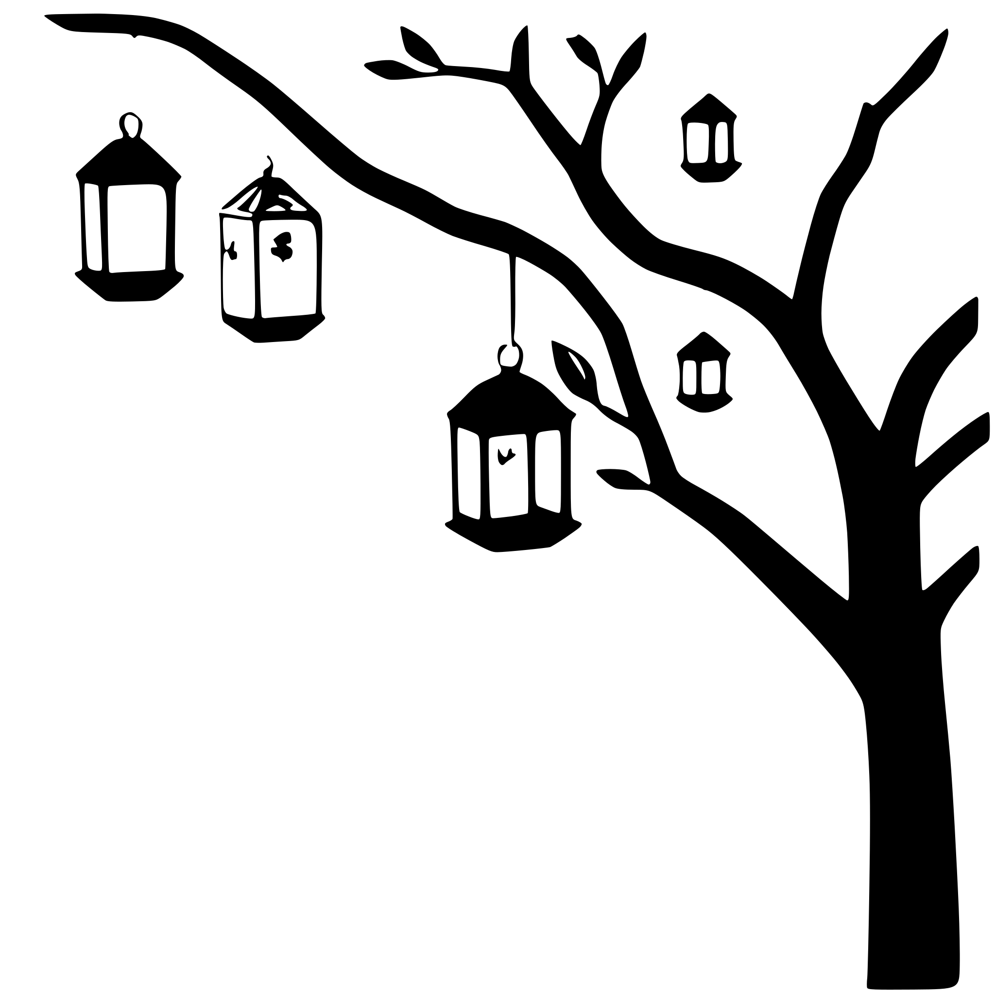 AI-generated SVG of a lanterns hanging from branches