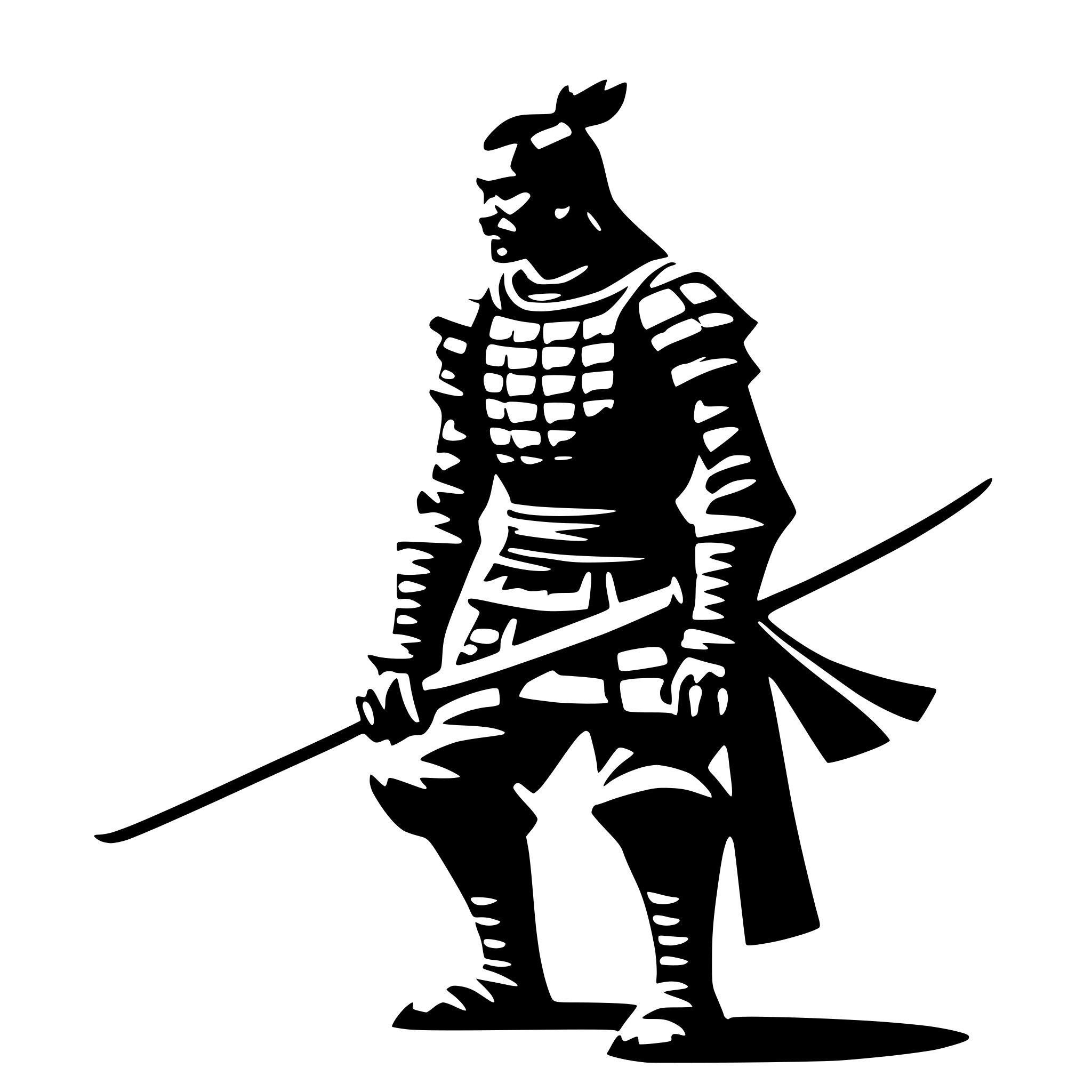 AI-generated SVG of a old samurai, side view, nostalgic