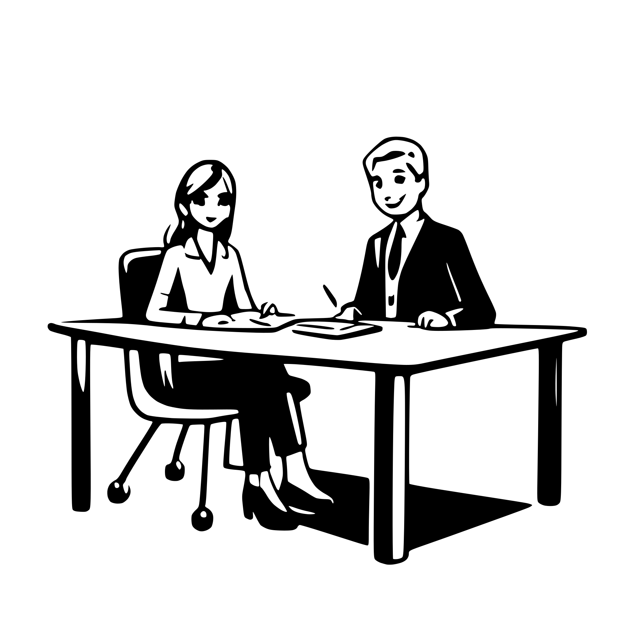 AI-generated SVG of 'two people meeting desk company'