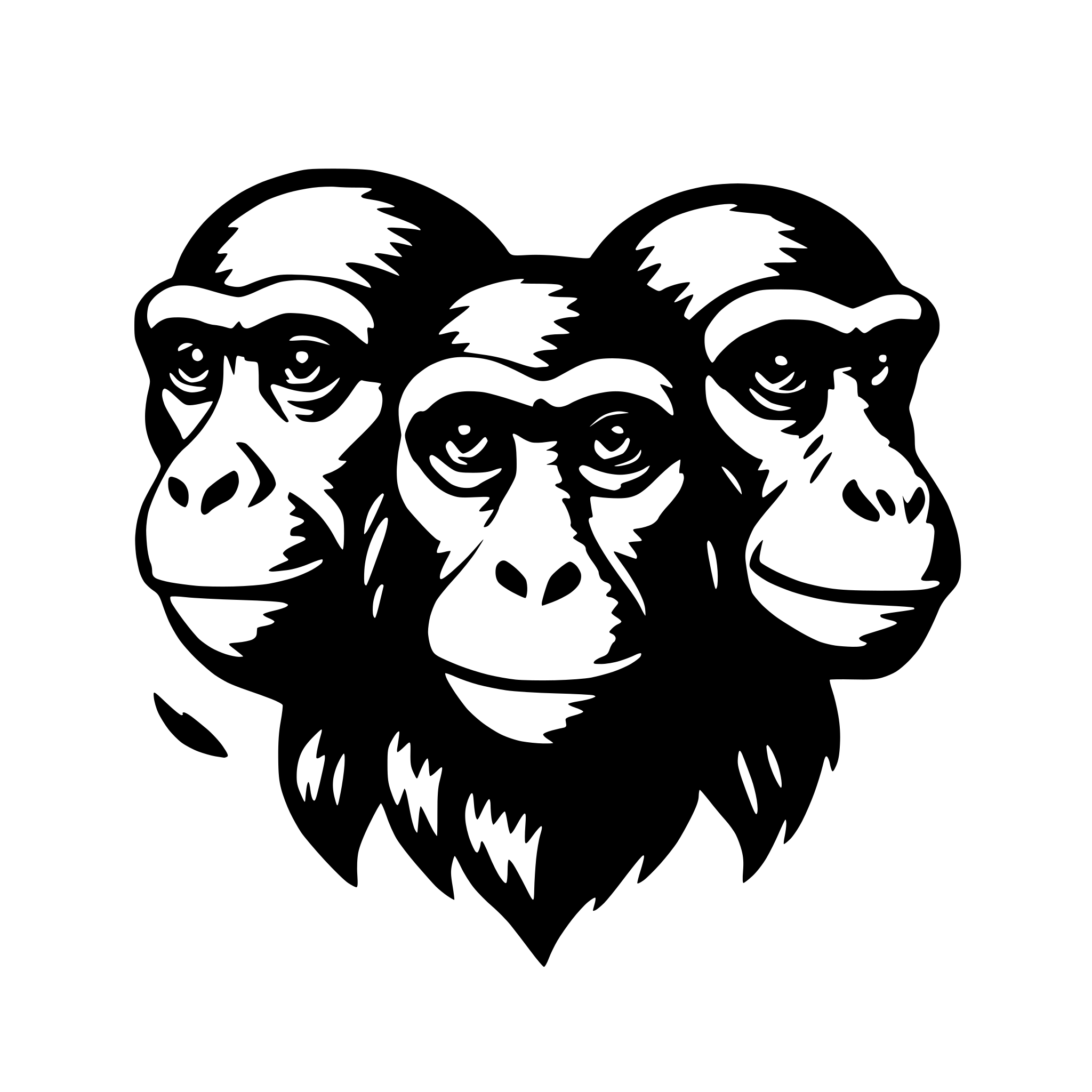 AI-generated SVG of a Three monkey heads