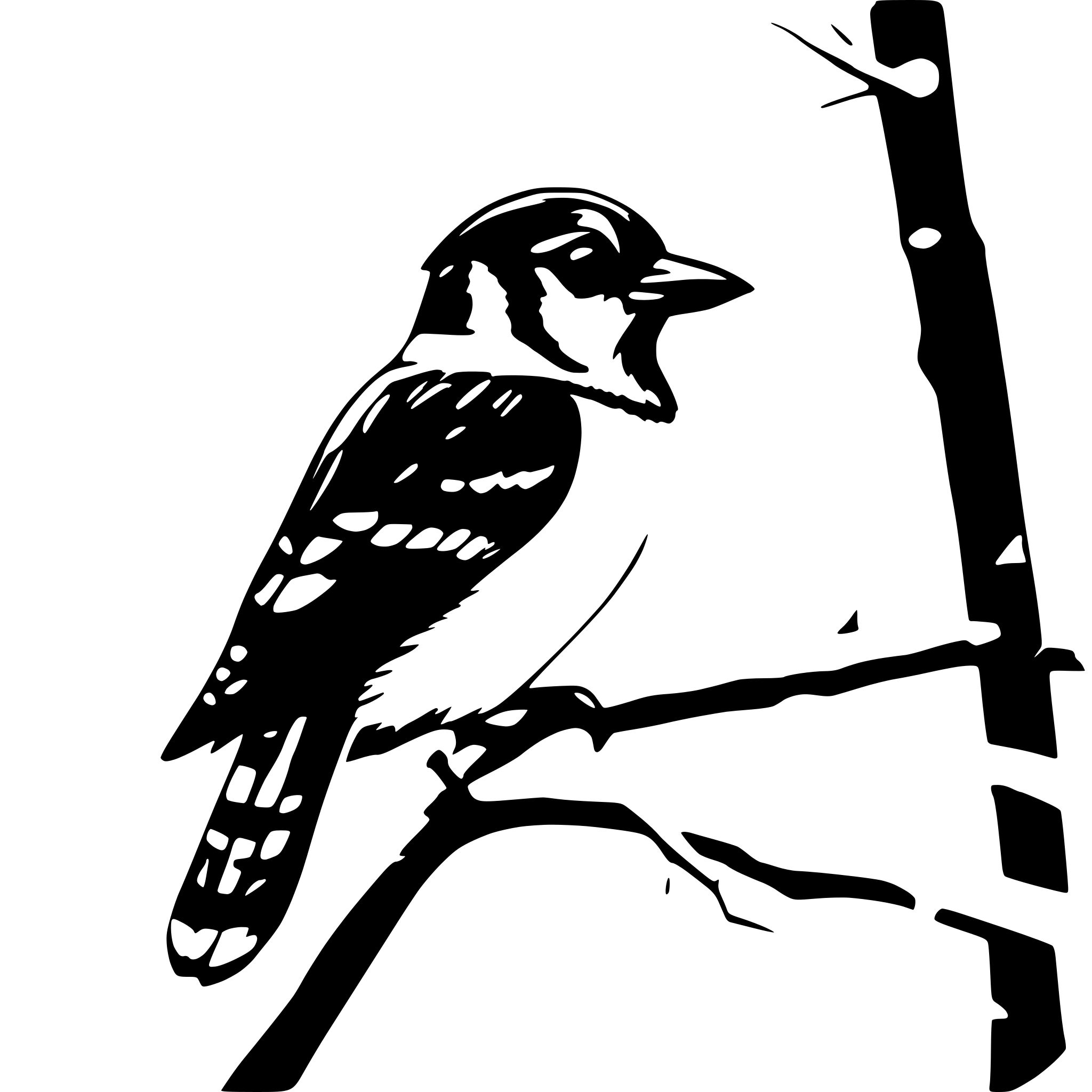 AI-generated SVG of 'blue jay bird in a tree with snow falling'