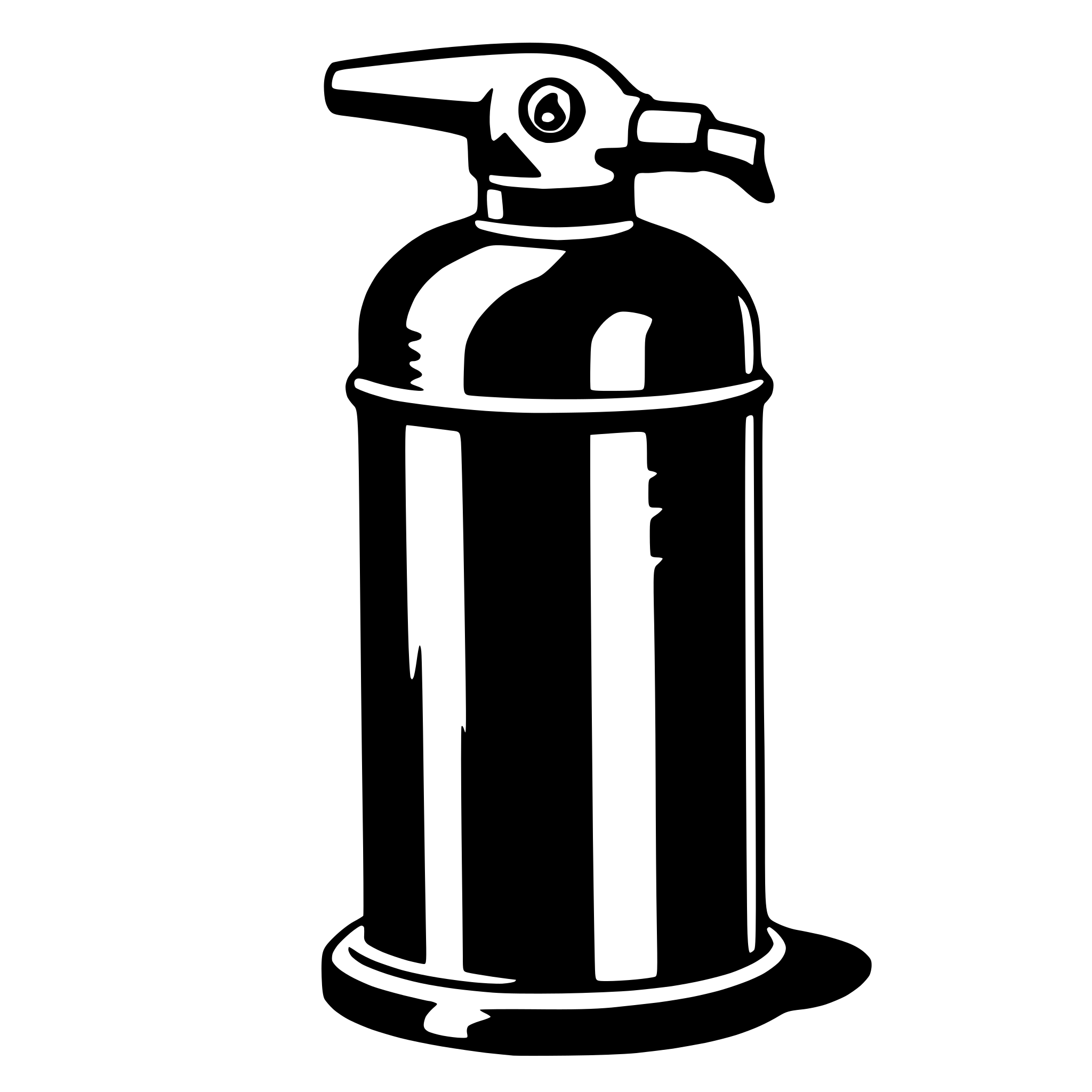 The SVG shows a simple black and white line drawing of a fire extinguisher. The fire extinguisher has a cylindrical shape with a narrower neck at the top, which is typical for such devices. It has a trigger-style handle on the top, which is used to operate the extinguisher. The design is minimalistic, with no additional details or textures. The SVG does not depict any interaction between objects, as it is a static graphic with no implied movement or action. 