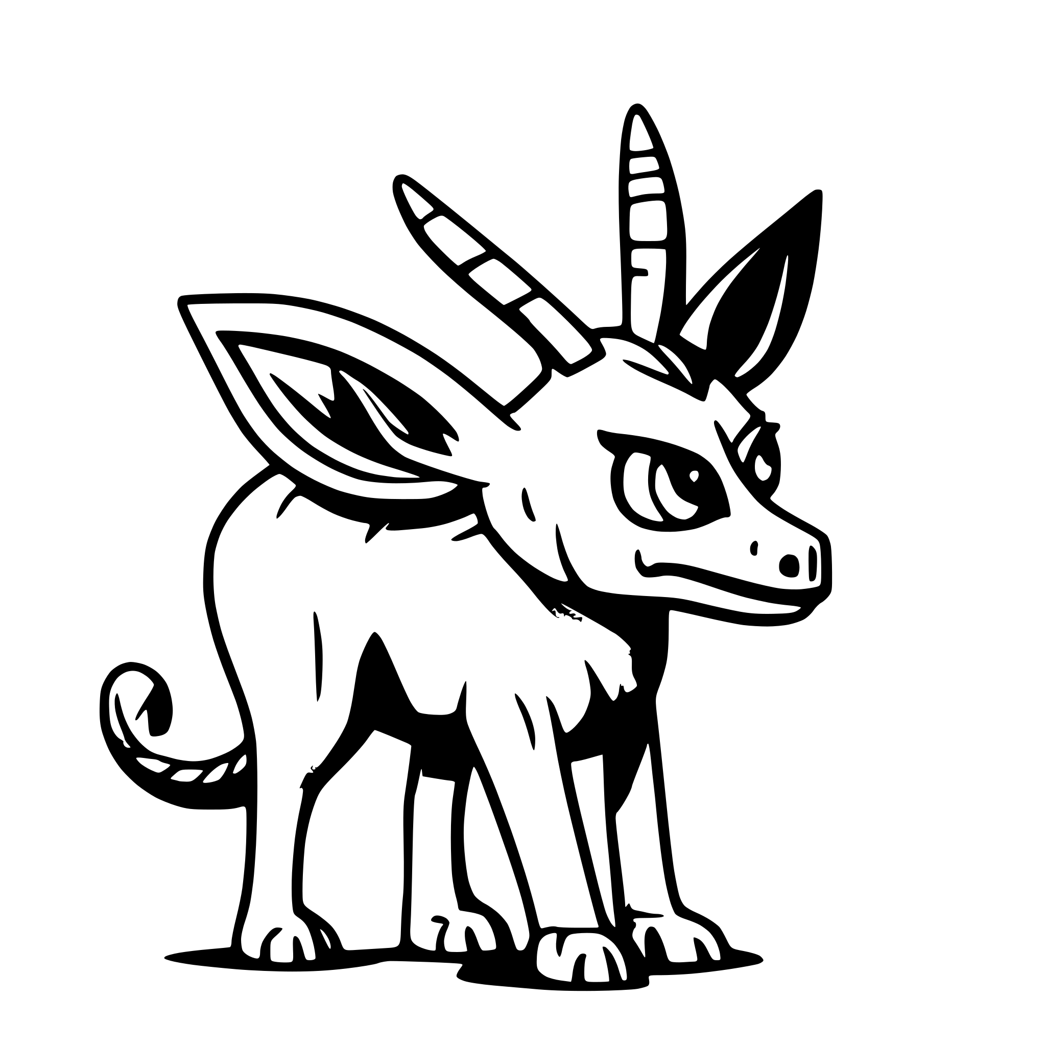 AI-generated SVG of a a kangaroo-like creature with a horse-like face, complete with horns or antlers, bat-like wings, a long, forked tail, and cloven hooves on its bipedal legs
