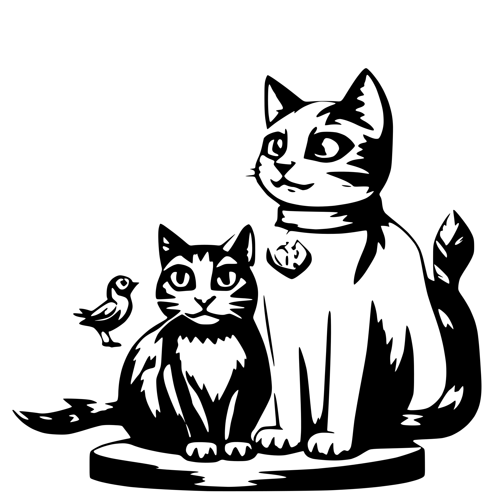 AI-generated SVG of 'a curious cat with a bird on top'