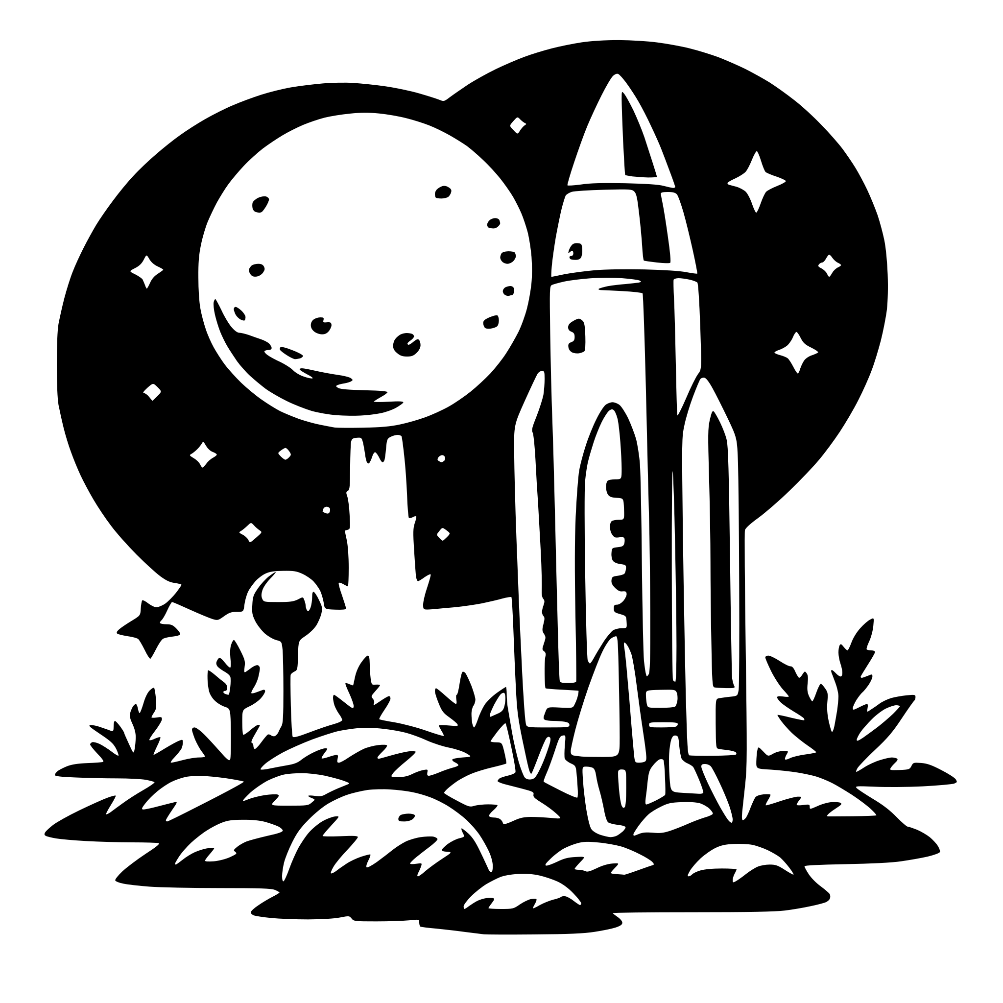 AI-generated SVG of 'rocket and planets'