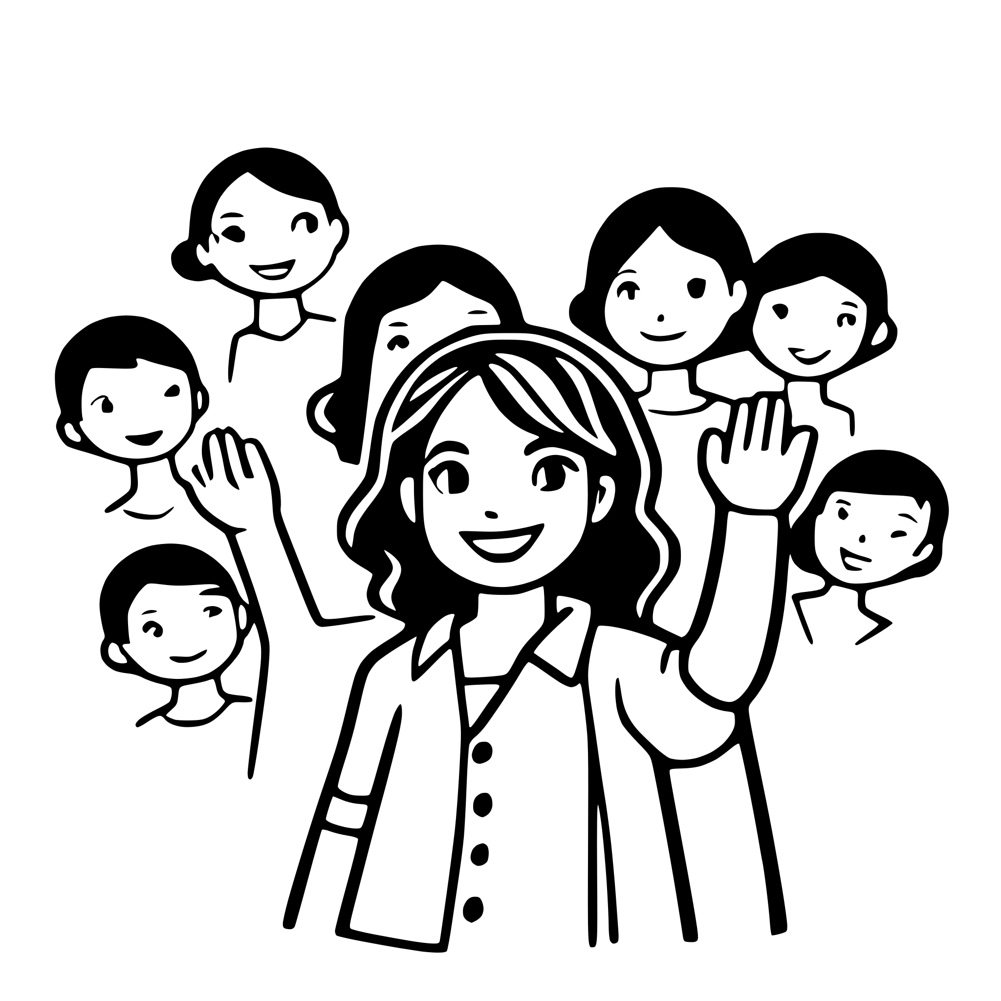AI-generated SVG of 'educator with  8 children holding hands'