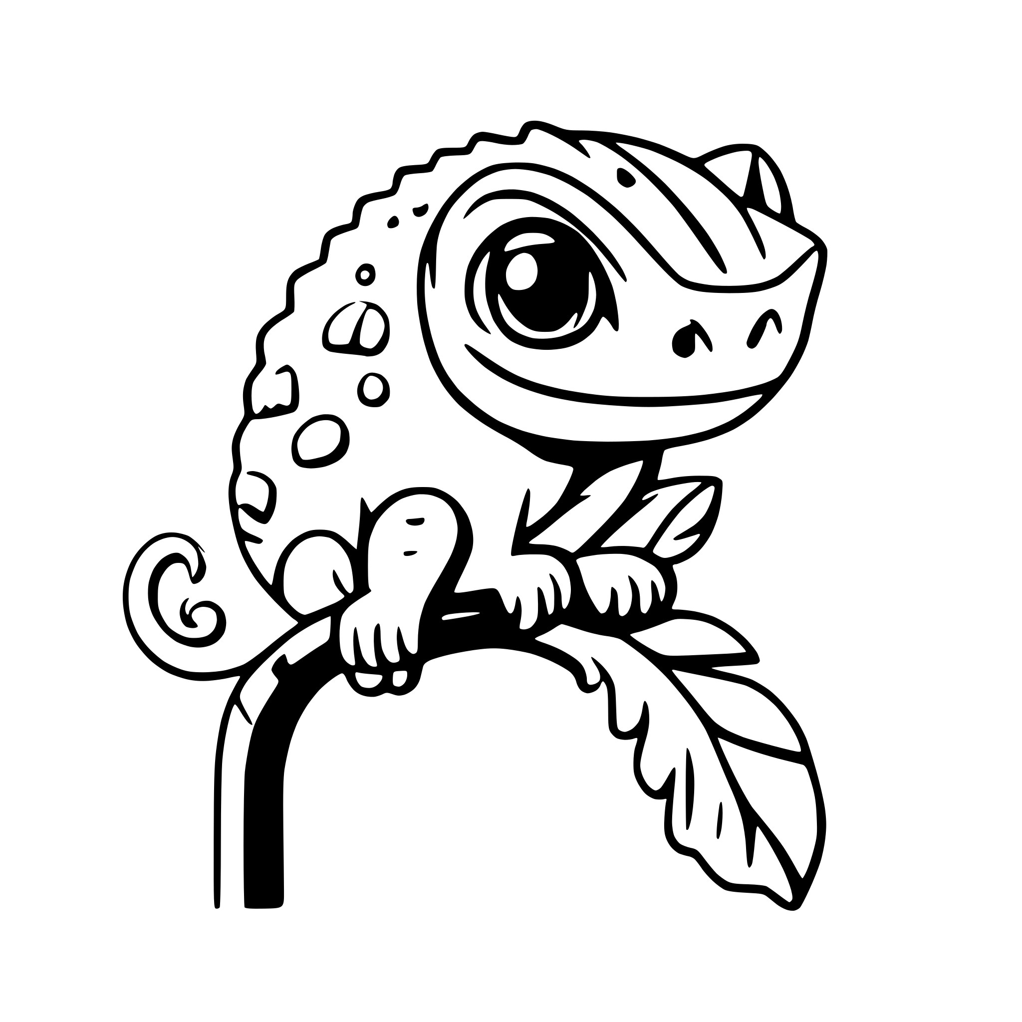 AI-generated SVG of 'a rainbow-colored chameleon on a branch'