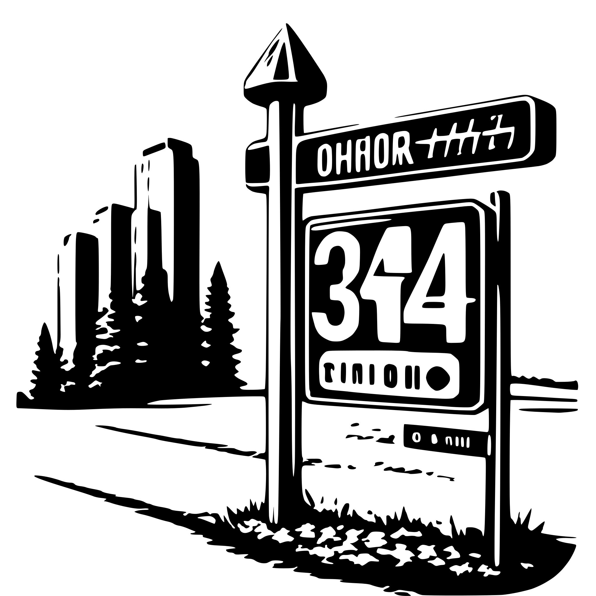 AI-generated SVG of 'a sign that says "34 Ohio Dr" thats made of circuit traces with a lot of detail'