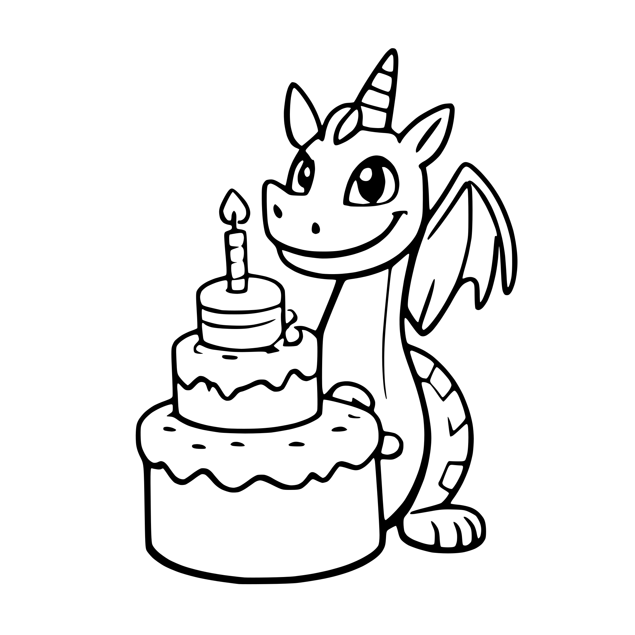 AI-generated SVG of a a cute dragon holding a birthday cake