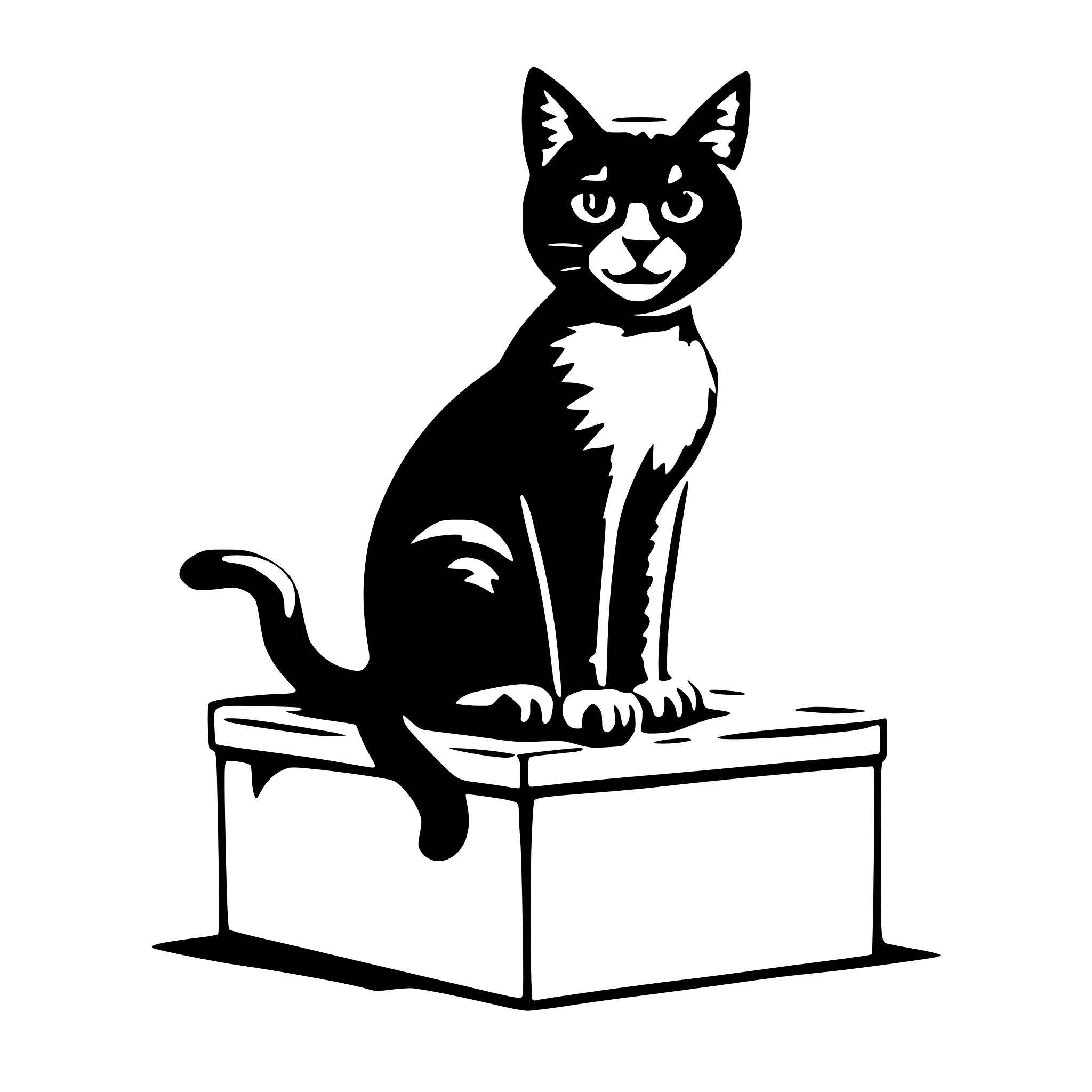 AI-generated SVG of a A little cat on top of a box