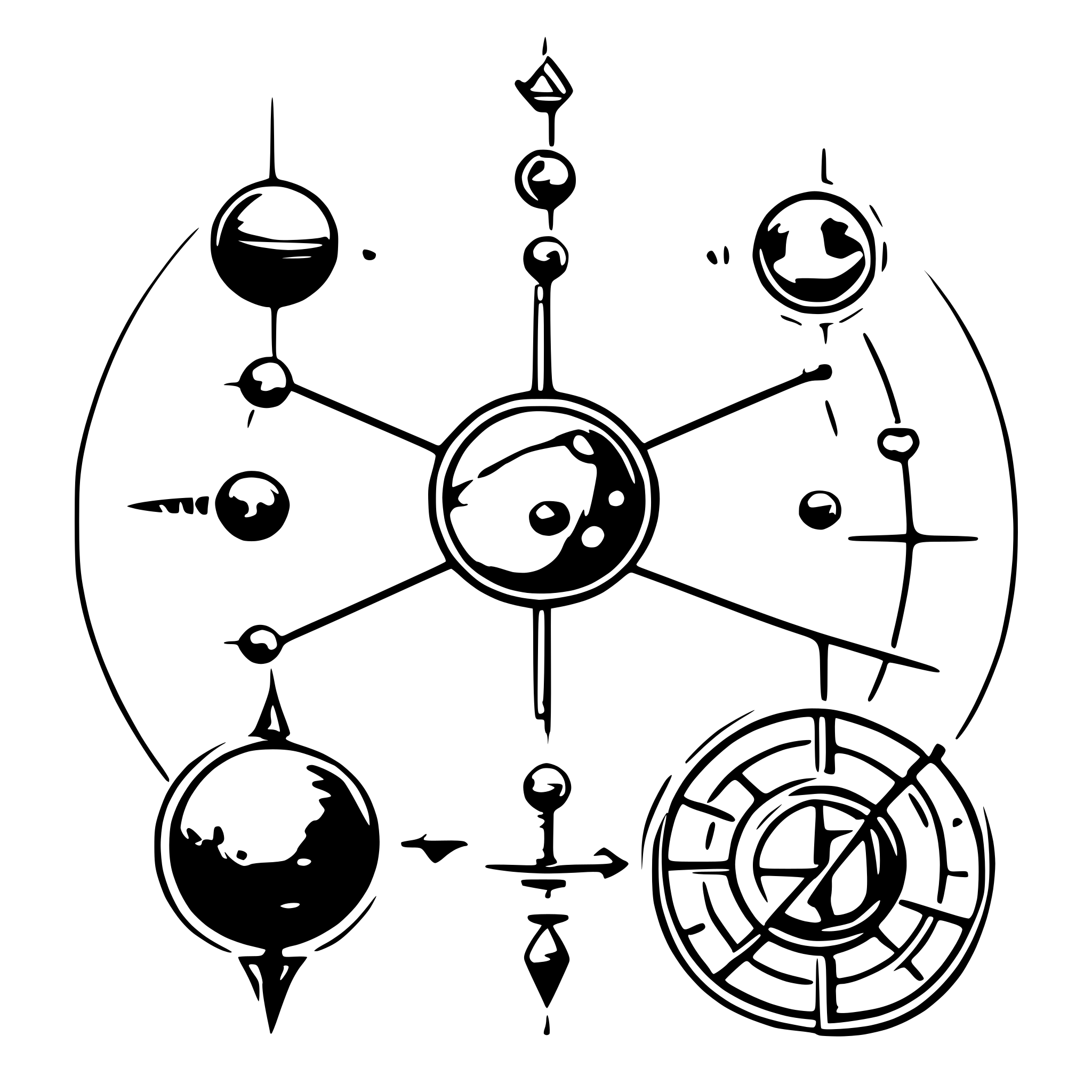AI-generated SVG of 'linear geometric alchemical solar system tattoo minimalist'