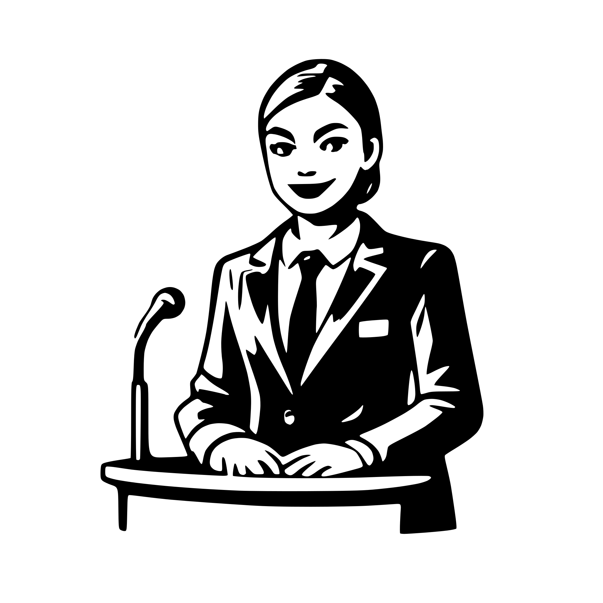 AI-generated SVG of a Presenter at a podium hosting a press conference before reporters