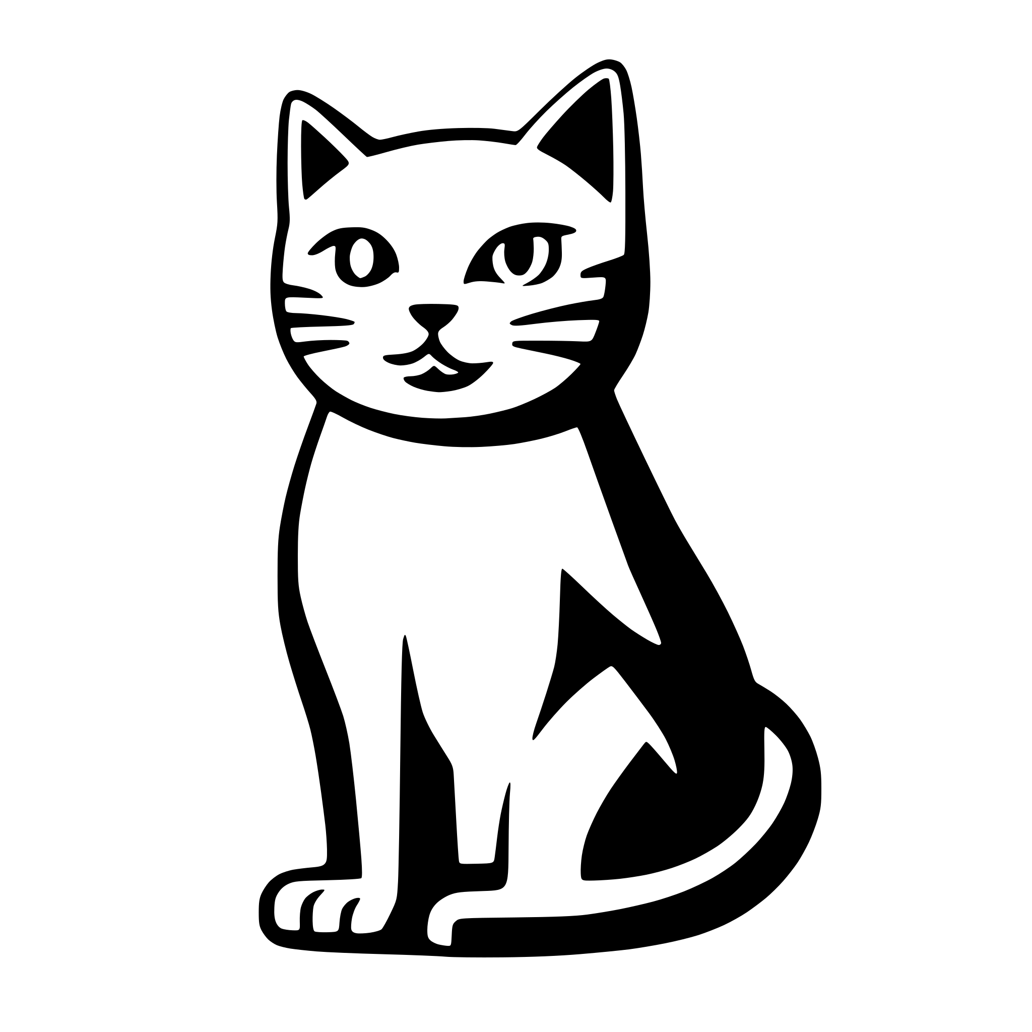 AI-generated SVG of 'cutout of a front facing, sitting cat with rounded body parts for simplicity. The cat should be colored in as you would cut the picture out of a paper'