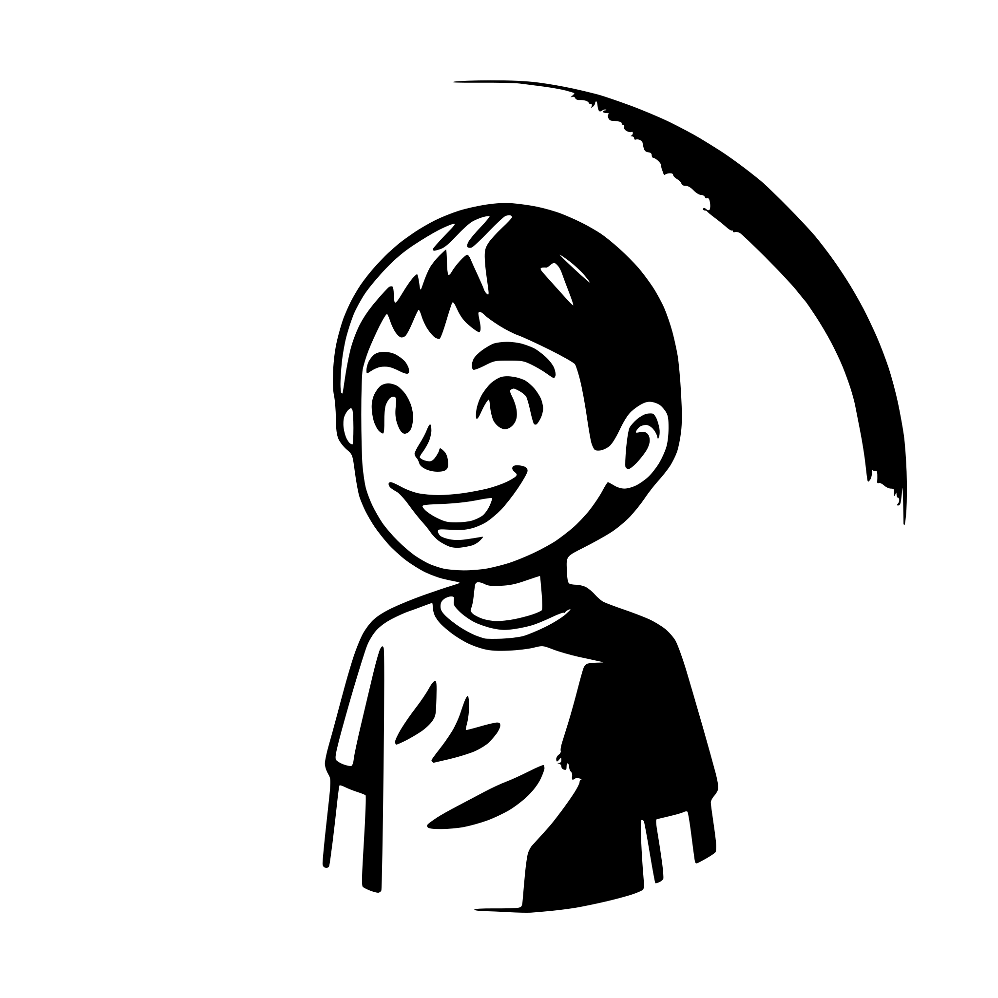 AI-generated SVG of a A simple, flat-style cartoon illustration of a smiling boy with short brown hair, wearing a green shirt, the boy should have his mouth open and a detail showing that he is talking. The image should be inside a white circular frame on a green background. The boy's mouth should be slightly open, with a curved line near it to suggest speaking, similar to a comic-style speech hint.