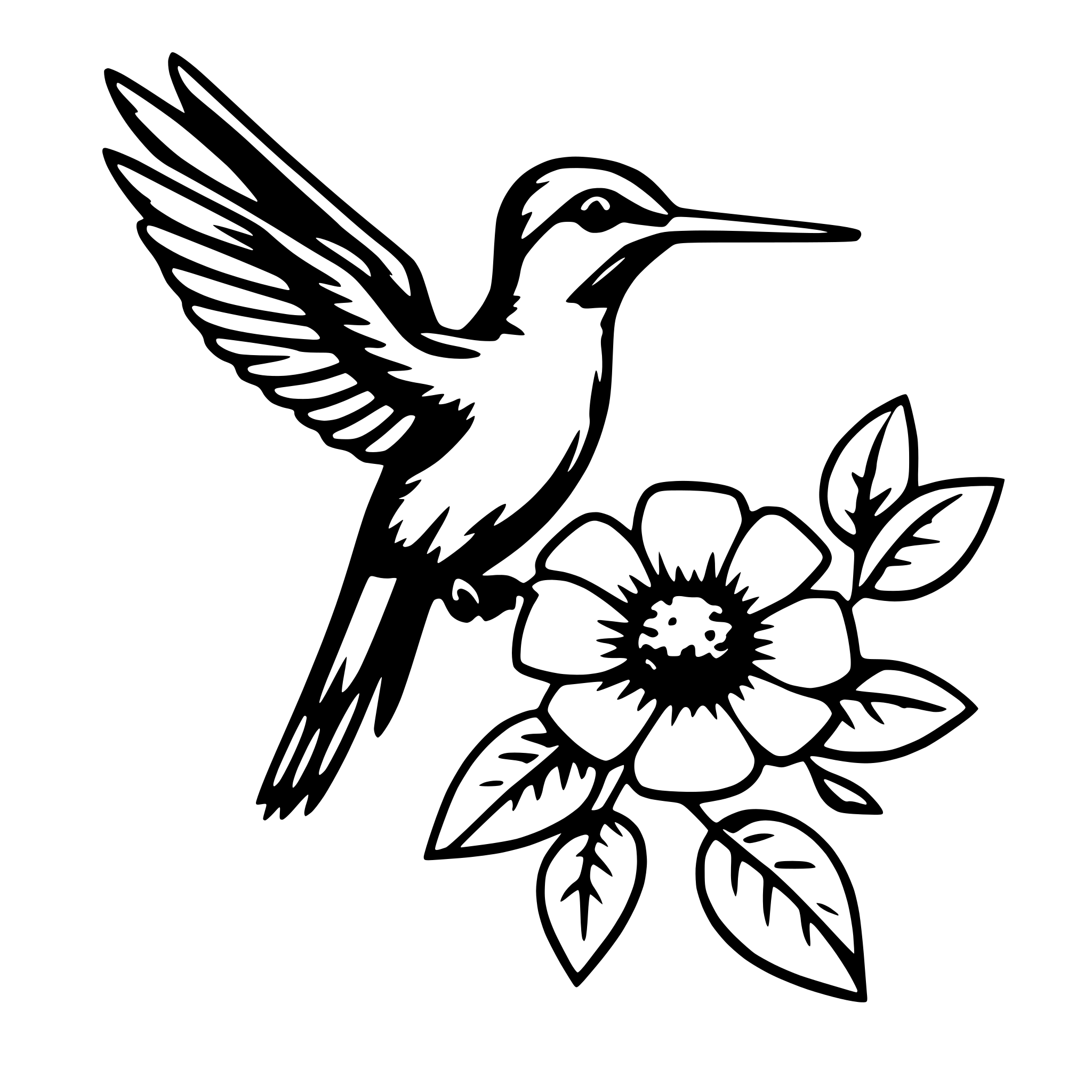 AI-generated SVG of a hummingbird with flower