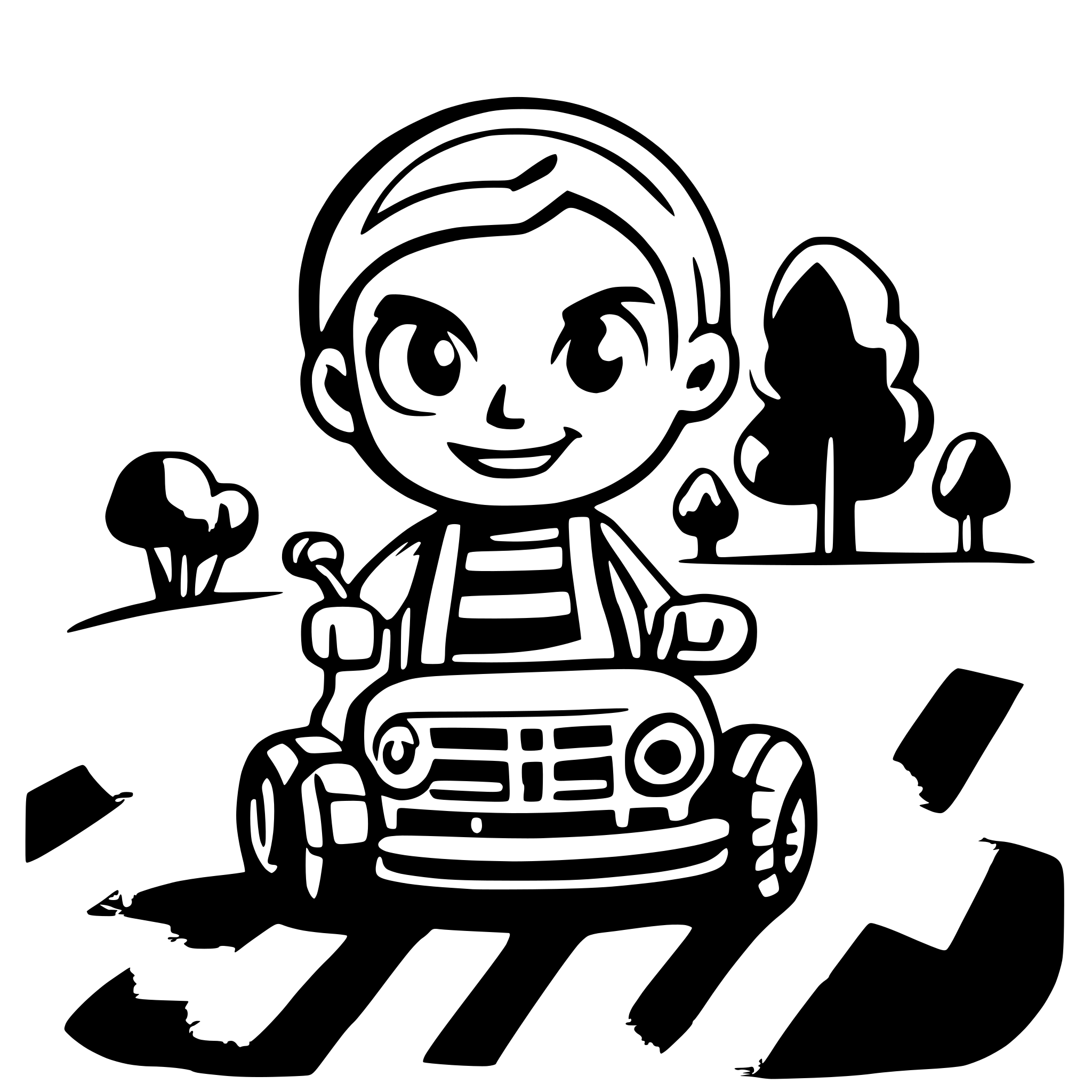 AI-generated SVG of a app icon resembling a cheeky dude mowing stripes on a lawn with sunset and clouds