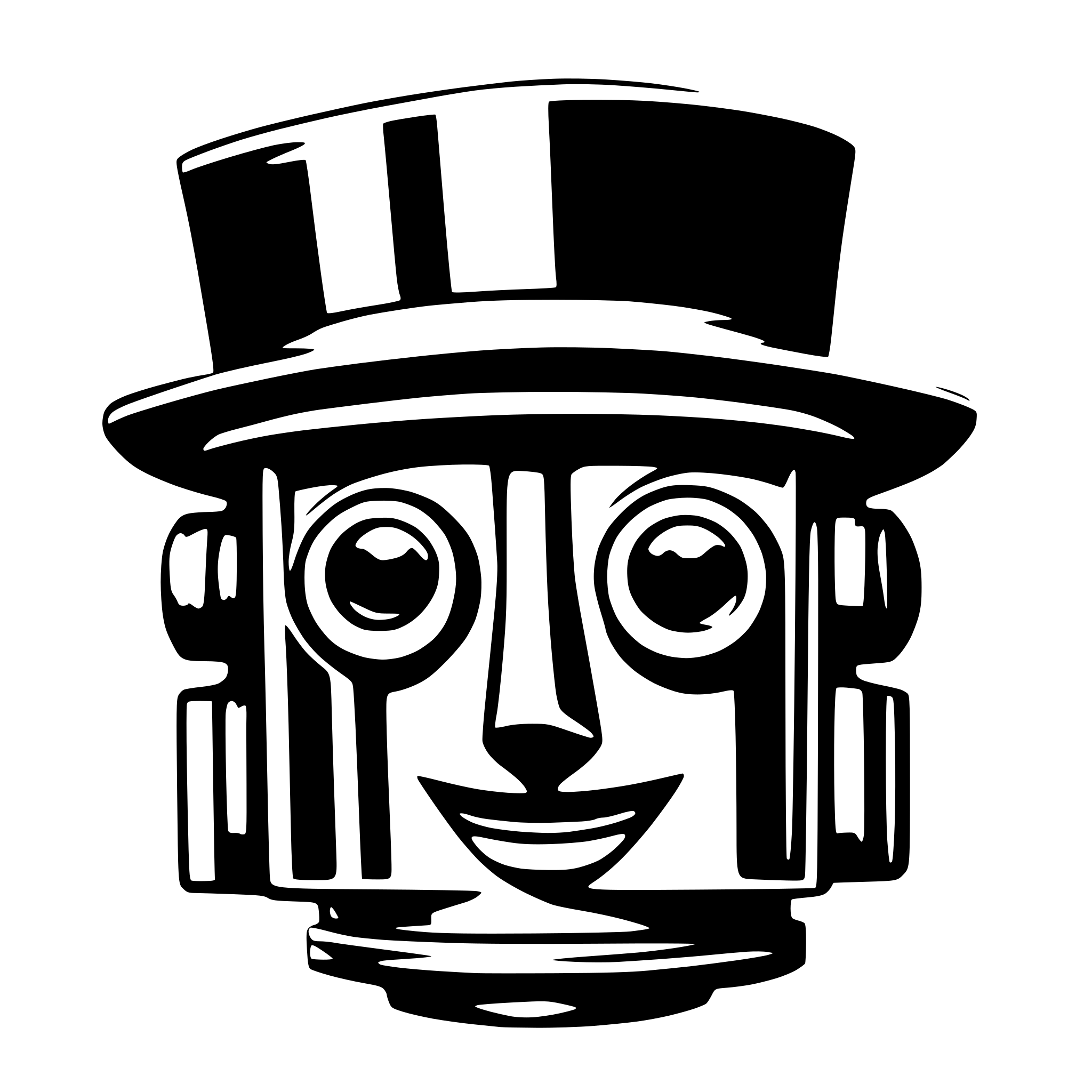 AI-generated SVG of 'boxy robot head, front view, wearing pointy wizard hat'